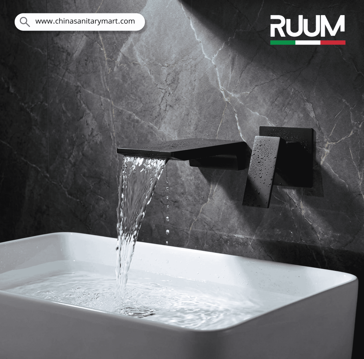 wall mount basin mixer, matte black basin mixer, basin mixer tap, black bathroom faucet, waterfall basin mixer, wall mixer tap, modern bathroom accessories, premium basin mixer, basin tap Bangladesh, China Sanitary Mart, ruum