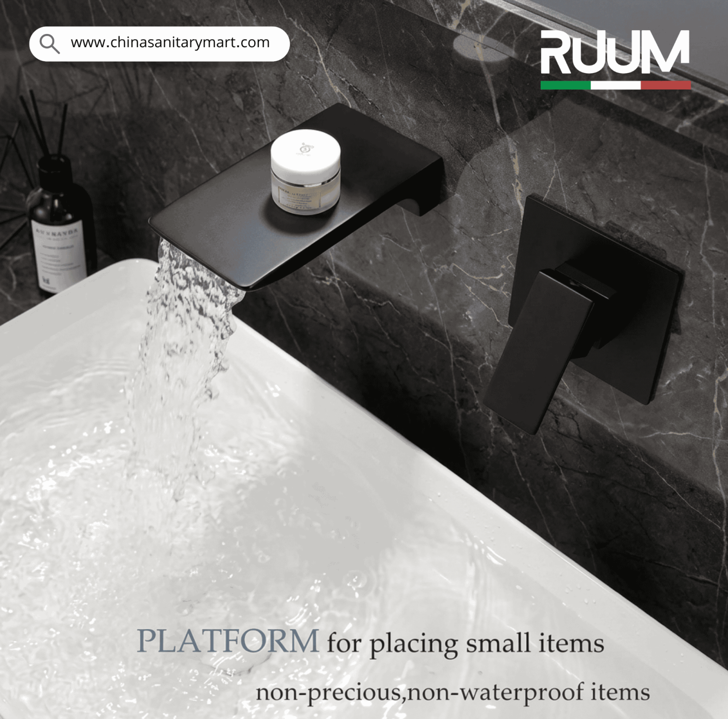wall mount basin mixer, matte black basin mixer, basin mixer tap, black bathroom faucet, waterfall basin mixer, wall mixer tap, modern bathroom accessories, premium basin mixer, basin tap Bangladesh, China Sanitary Mart, ruum