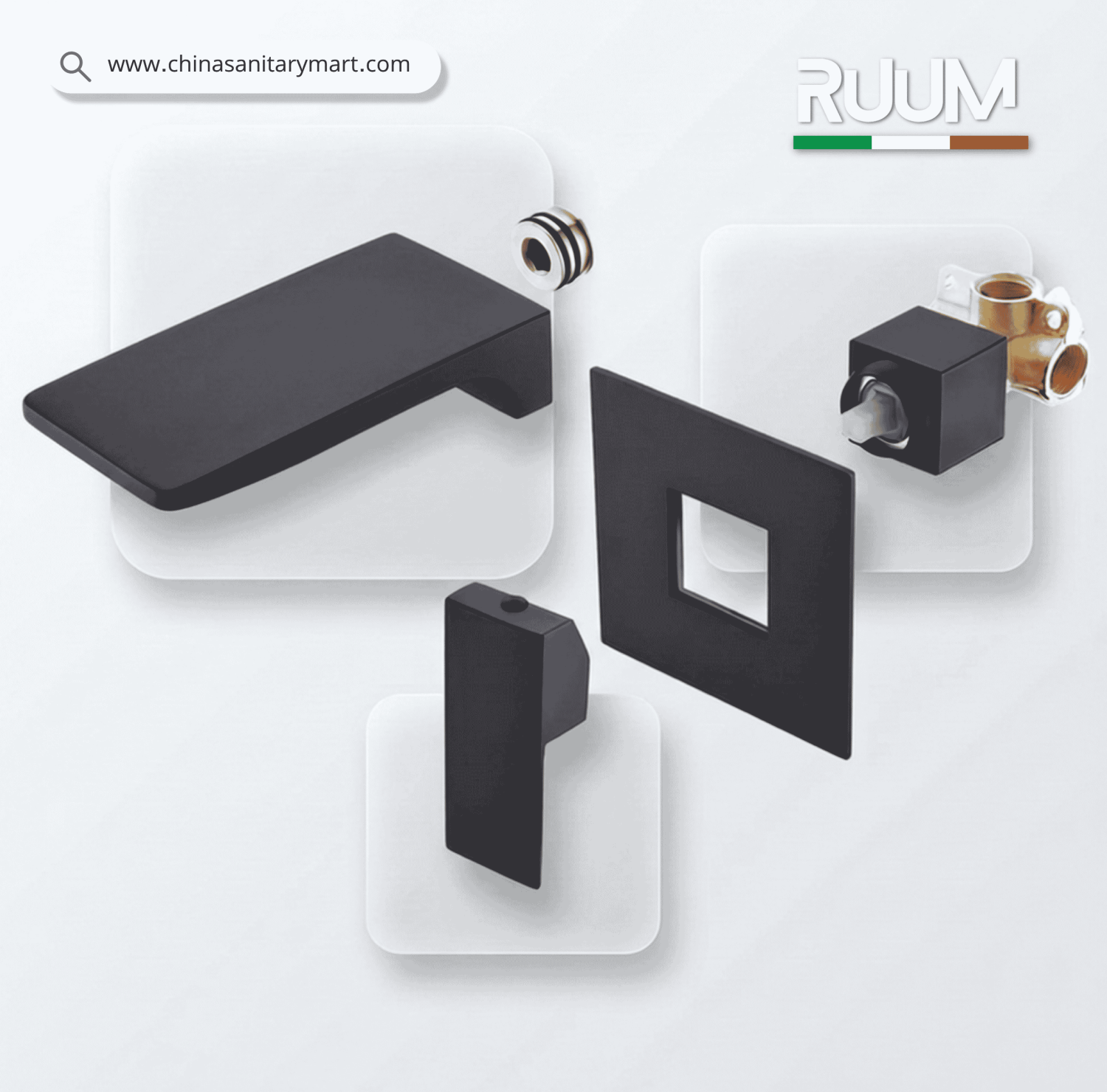 wall mount basin mixer, matte black basin mixer, basin mixer tap, black bathroom faucet, waterfall basin mixer, wall mixer tap, modern bathroom accessories, premium basin mixer, basin tap Bangladesh, China Sanitary Mart, ruum