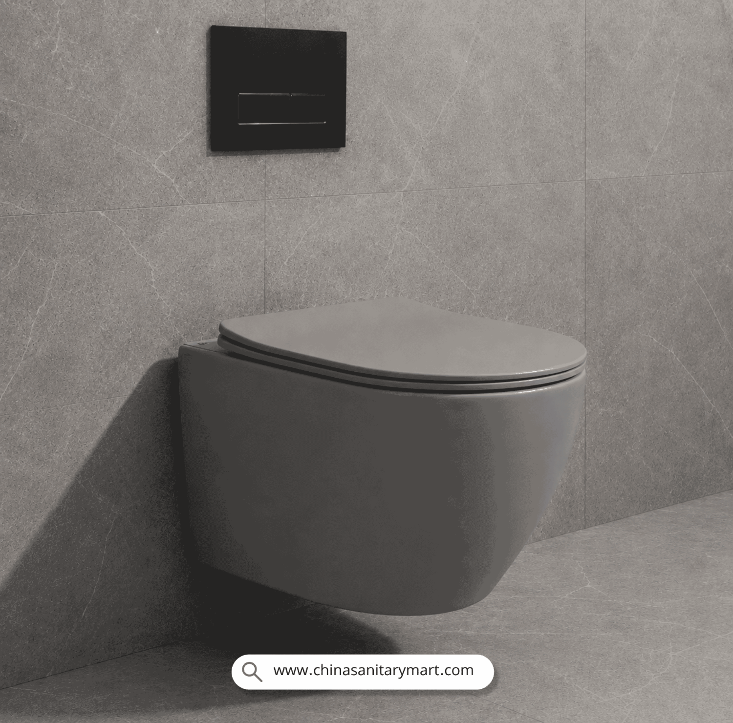 commode, Castle Gray toilet, wall hung commode, round wall mounted toilet, gray sanitary ware, modern bathroom fittings, premium ceramic commode, China Sanitary Mart, space saving toilet, colored commode