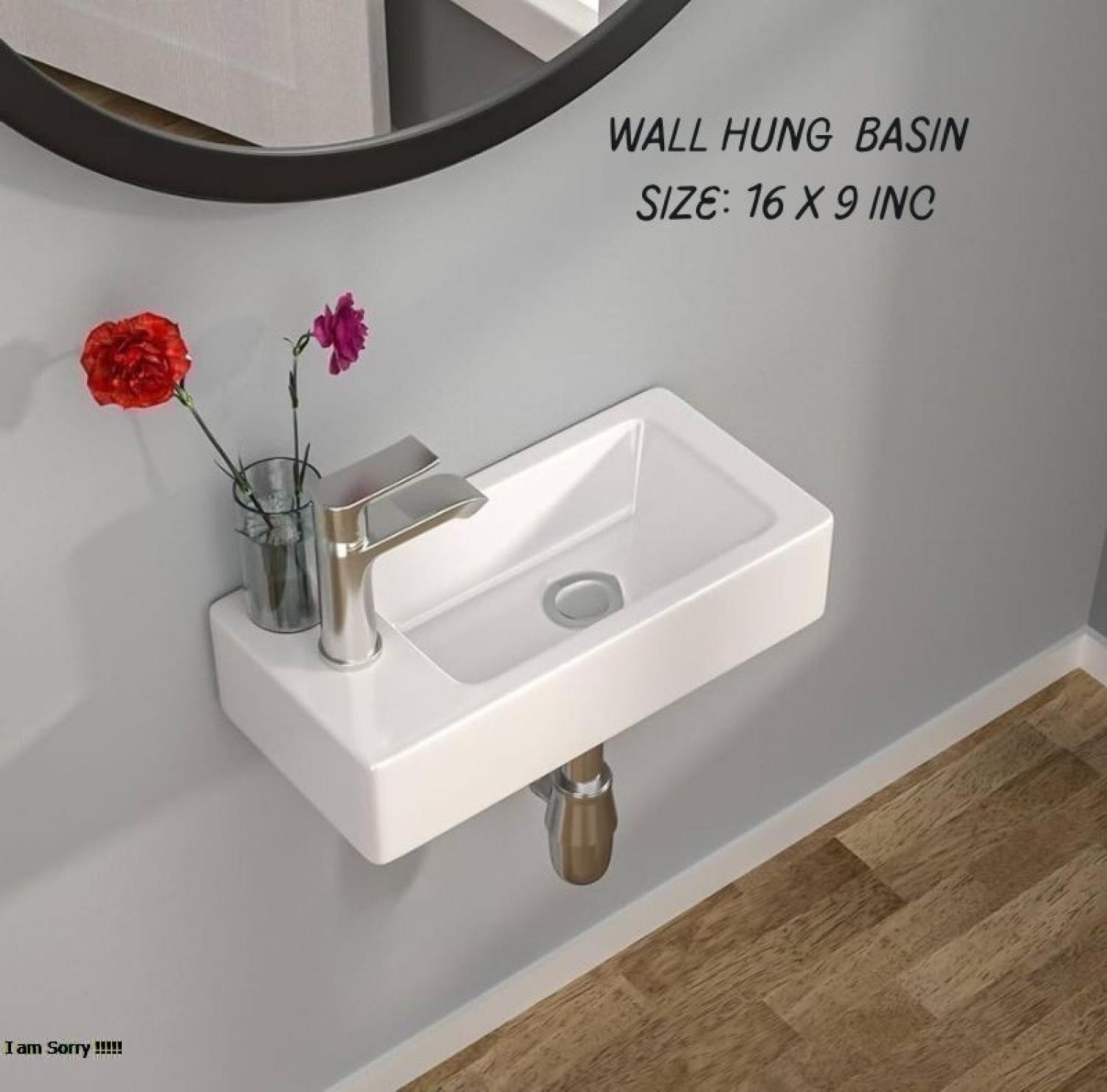 Wall Hung Compact Wash Basin (16x9 Inch)