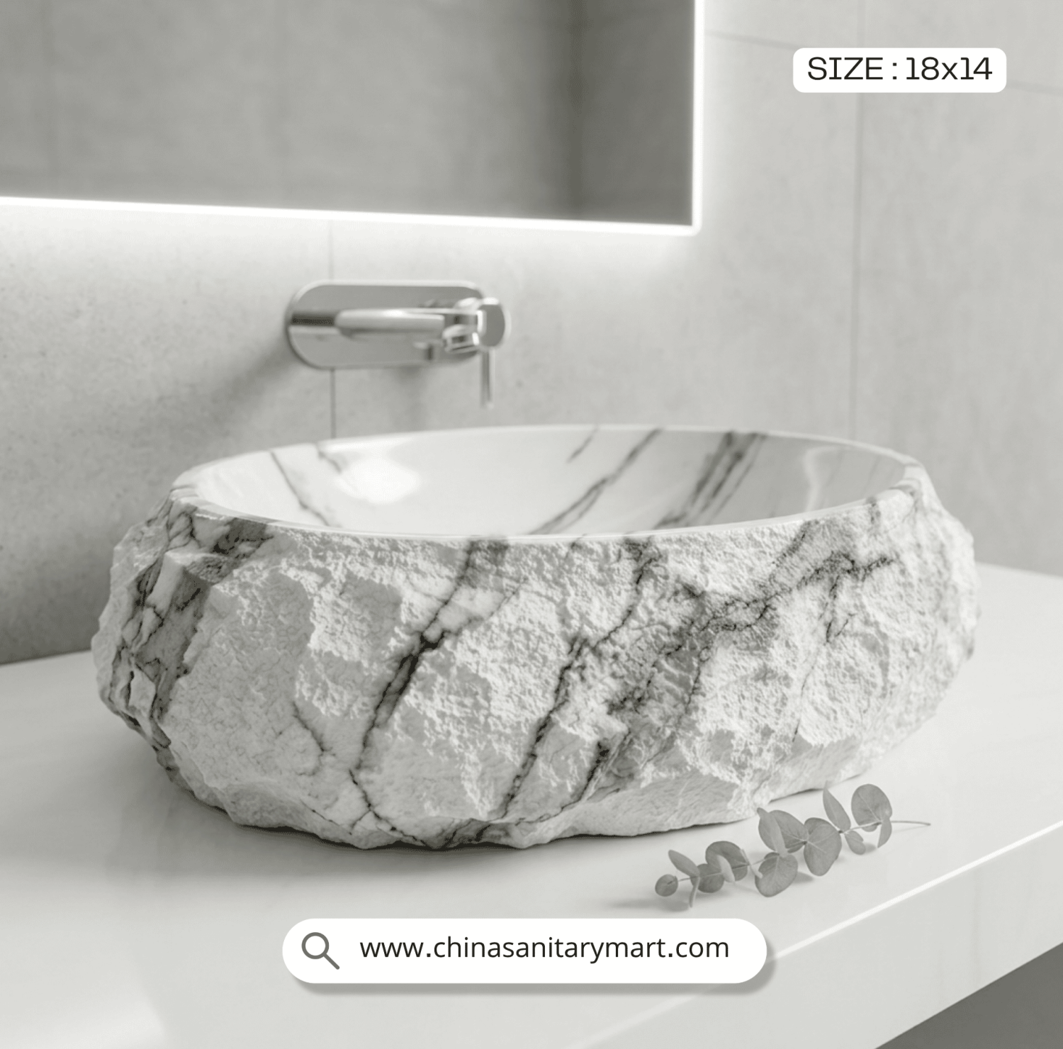 Rock Curve Design Basin, White Top Basin, 18x14 Basin, Modern Bathroom , Luxury Basin Bangladesh, China Sanitary Mart, Designer , Marble Finish Basin, বাথরুমের বেসিন, চায়না স্যানিটারি মার্ট।