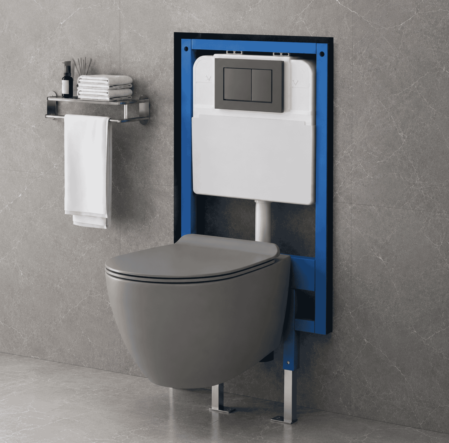 commode, Castle Gray toilet, wall hung commode, round wall mounted toilet, gray sanitary ware, modern bathroom fittings, premium ceramic commode, China Sanitary Mart, space saving toilet, colored commode