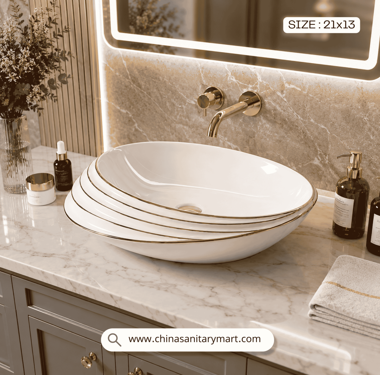 Orbit Basin, 21x13 Inch Basin, Luxury Top Basin, Countertop Wash Basin, Gold Line Basin, Ceramic Basin, Modern Basin Design, Premium Wash Basin, Bathroom Vanity Basin, Luxury Bathroom Sink, China Sanitary Mart, Oval Top Basin,Designer Basin