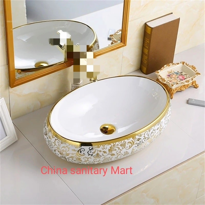 TOP BASIN ART COUNTER - Golden White Print  (24/16 inch)
