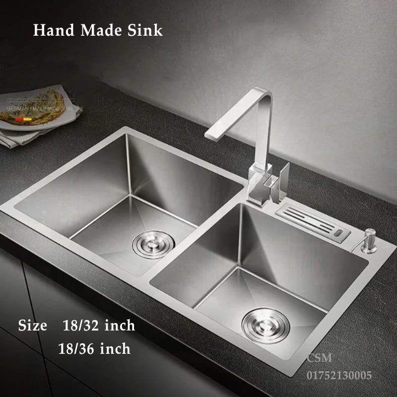 kitchen sink double bowl SS matte 32"X18"X9" INCH