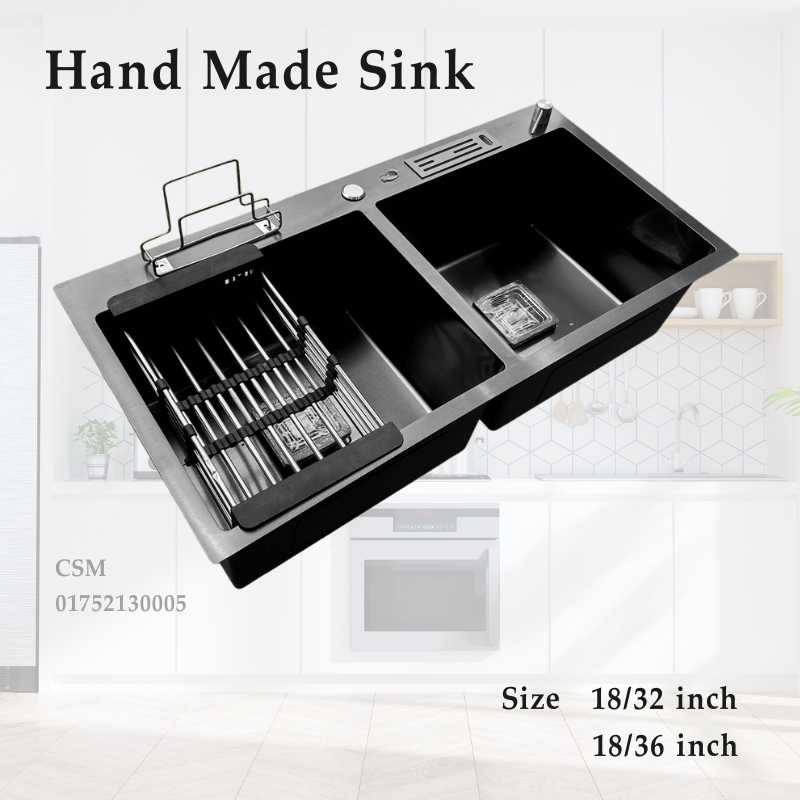kitchen sink DOUBLE BOWL -BLACK 32"x18"x9"