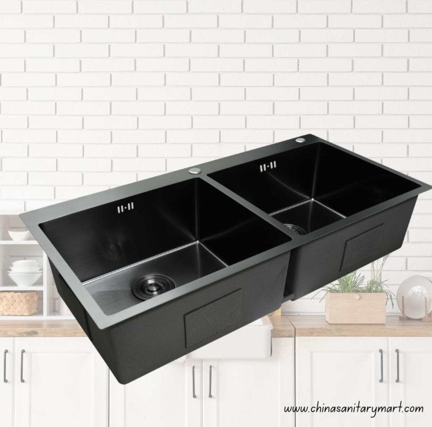 doublebowlsink, sink,kitchensink,blacksink,sinkcombo,32inchsink,handmadesink, 18/32 Inch sink Black, honeycomb