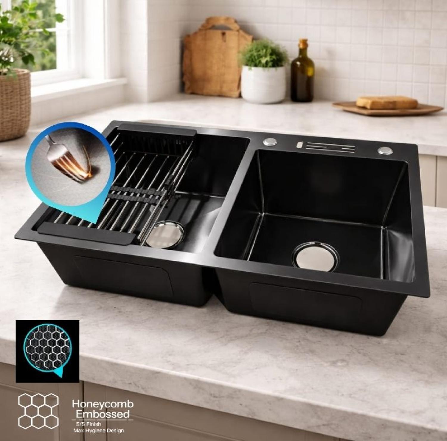 singlebowlsink, sink,kitchensink,blacksink,sinkcombo,30inchsink,handmadesink, 18/30 Inch sink black, honeycomb