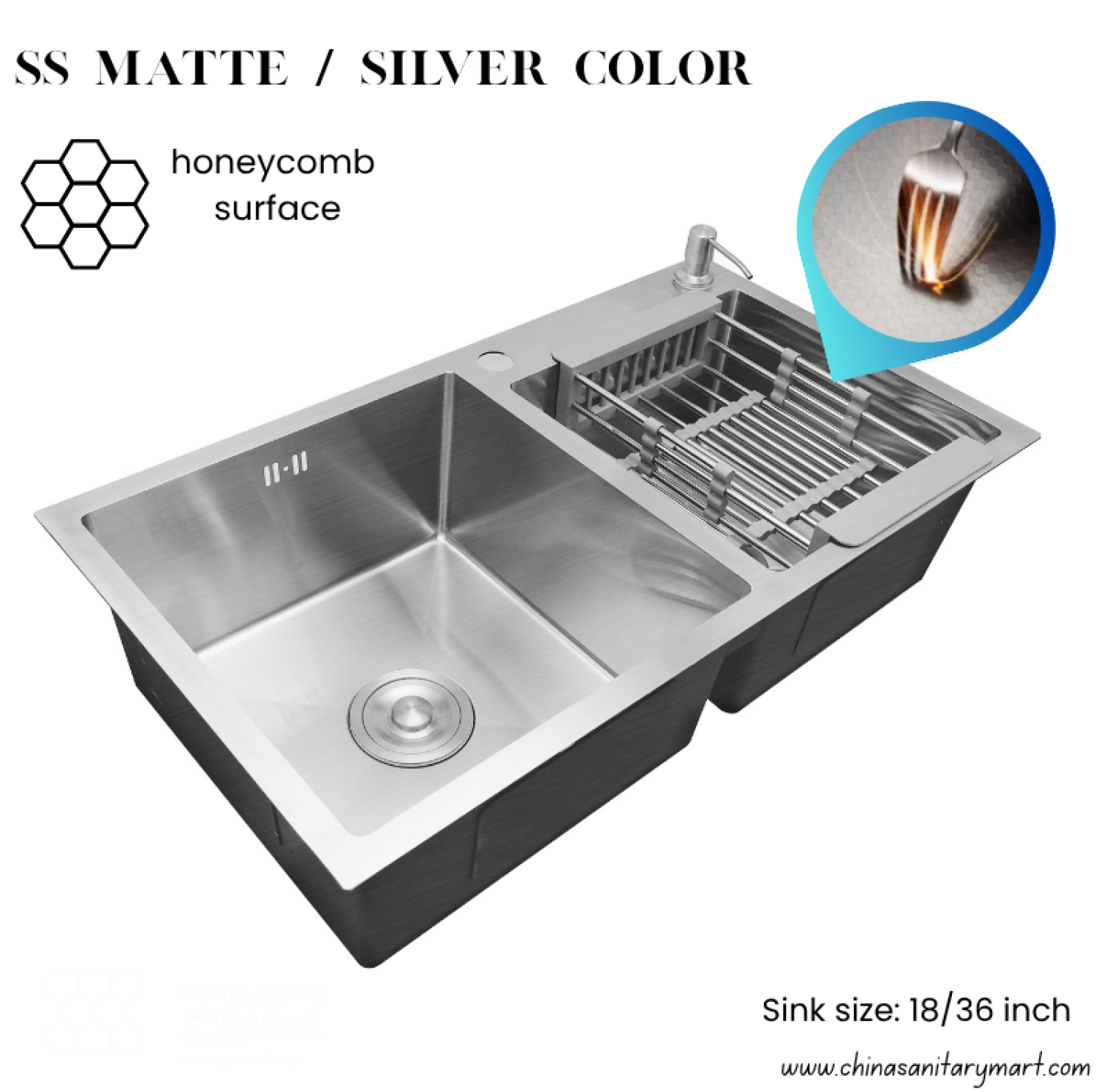 sink,kitchensink,blacksink,sinkcombo,36inchsink,handmadesink,18/36 Inch Sink matte, honeycomb