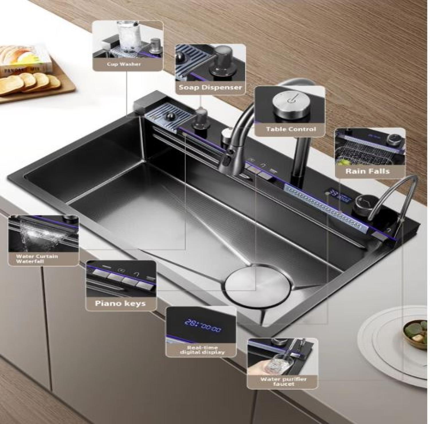 sink,kitchensink,blacksink,sinkcombo,30inchsink,handmadesink,MultifunctionalSmartKitchenSink