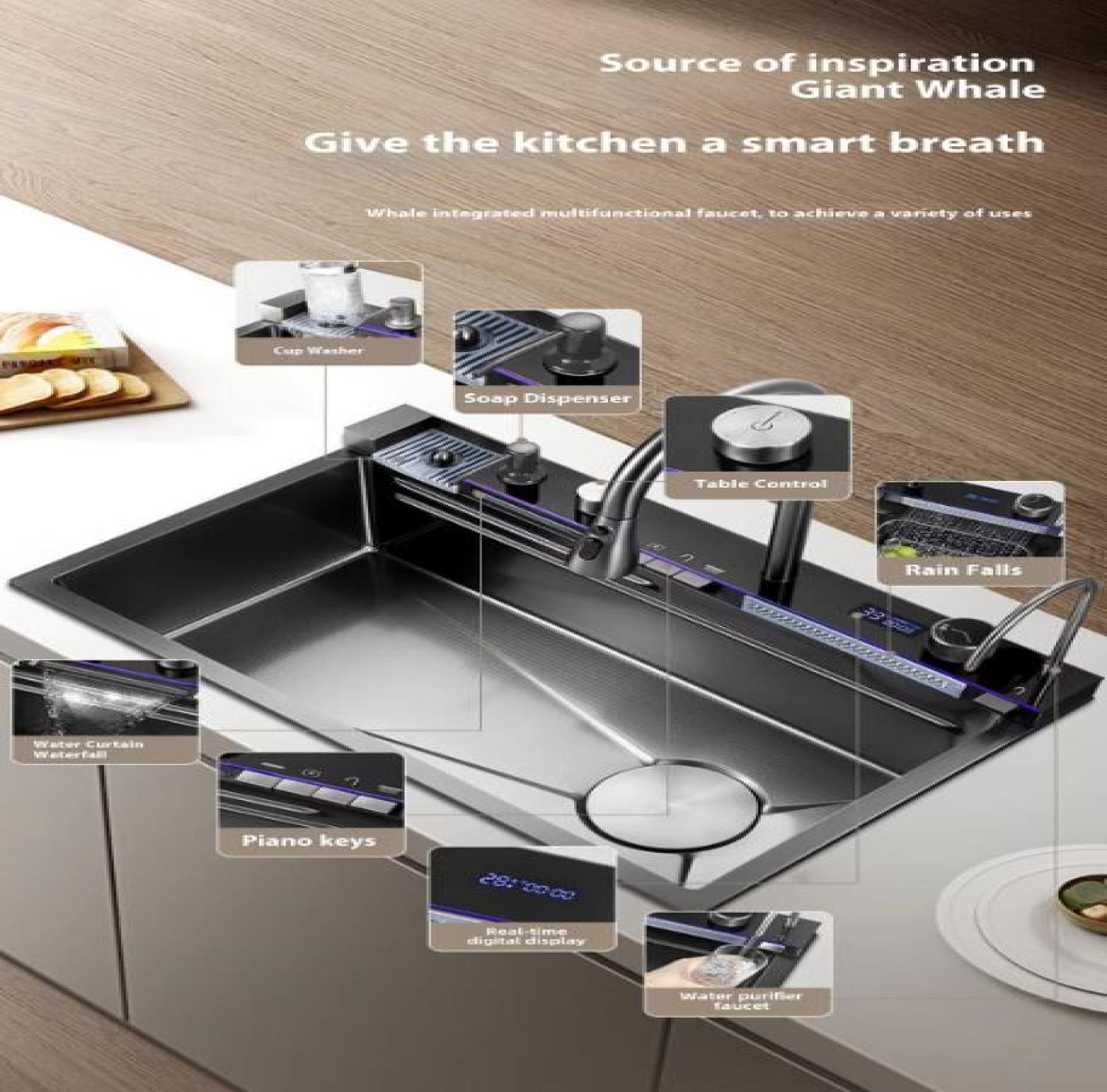 sink,kitchensink,blacksink,sinkcombo,30inchsink,handmadesink,MultifunctionalSmartKitchenSink