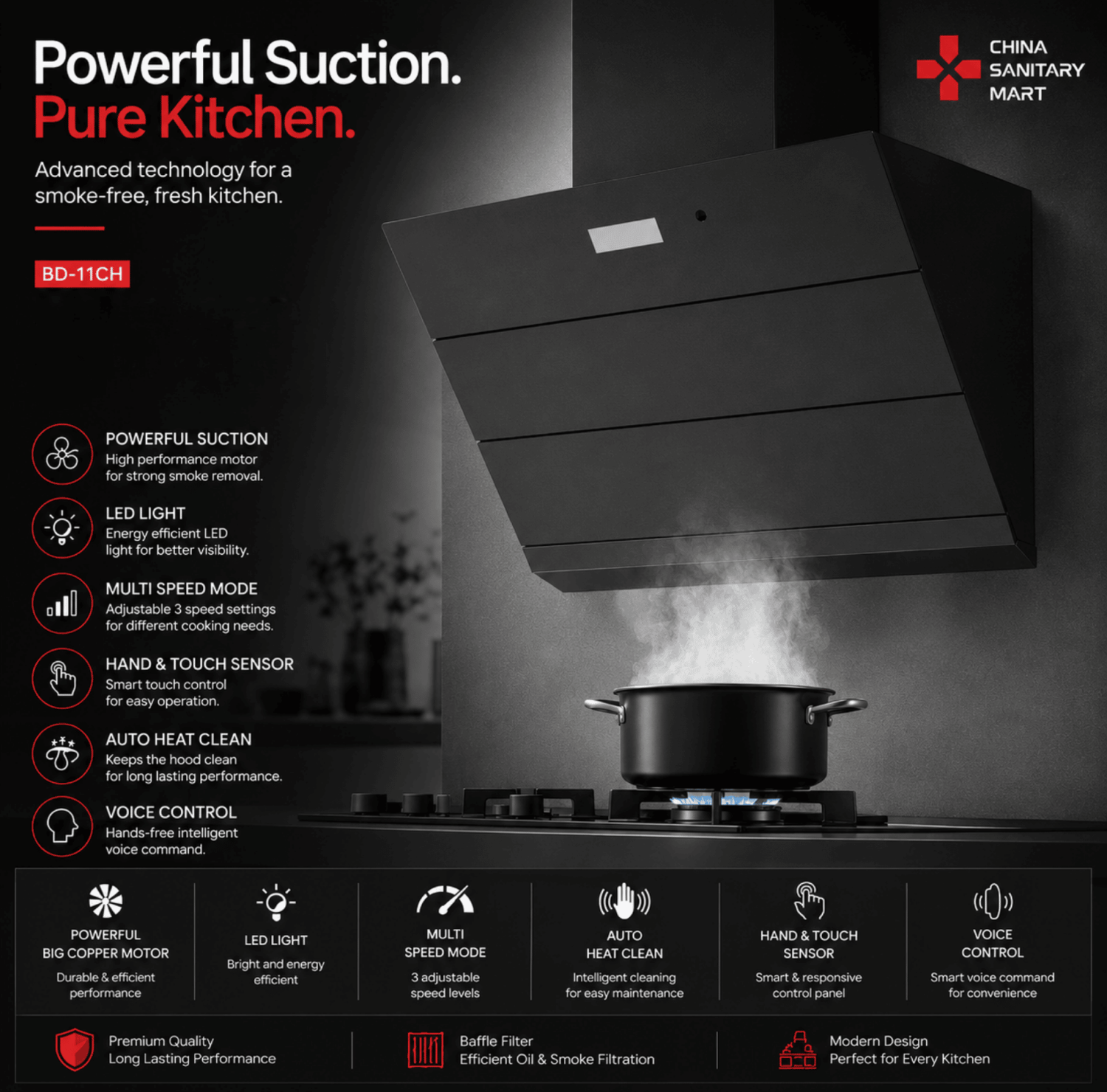 Black & Decker BD-11CH, 36 Inch Kitchen Hood BD, Black and Decker 90cm Chimney, Wide Kitchen Hood Bangladesh, BD-11CH Price in BD, Inverter Kitchen Chimney, Large Stove Hood, Luxury Kitchen Appliances.