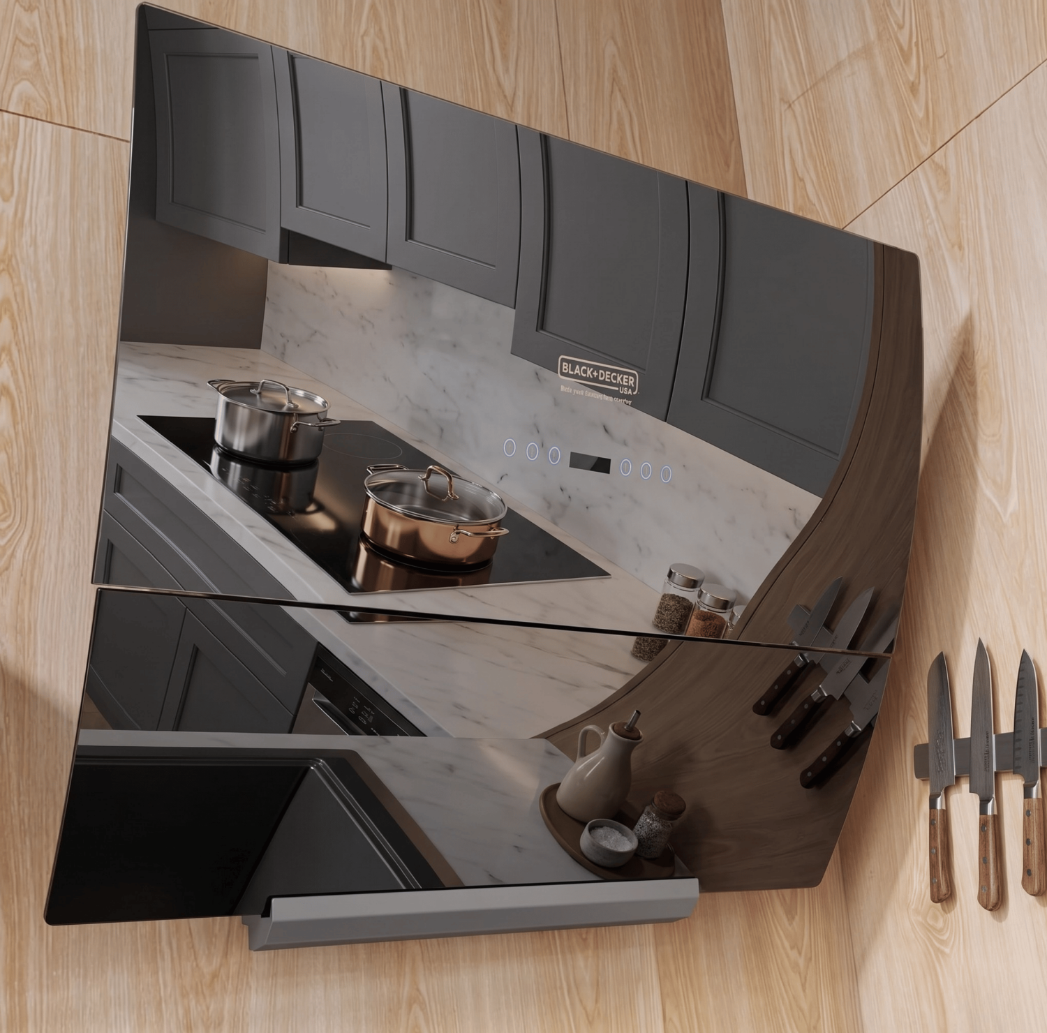 Black+Decker BD-05CH, Kitchen Hood BD, Folding Kitchen Chimney,  Finish Hood, Luxury Kitchen Appliances, Suction Chimney Bangladesh, Modern Kitchen Hood, Tempered Glass Chimney, Kitchen Exhaust Fan.