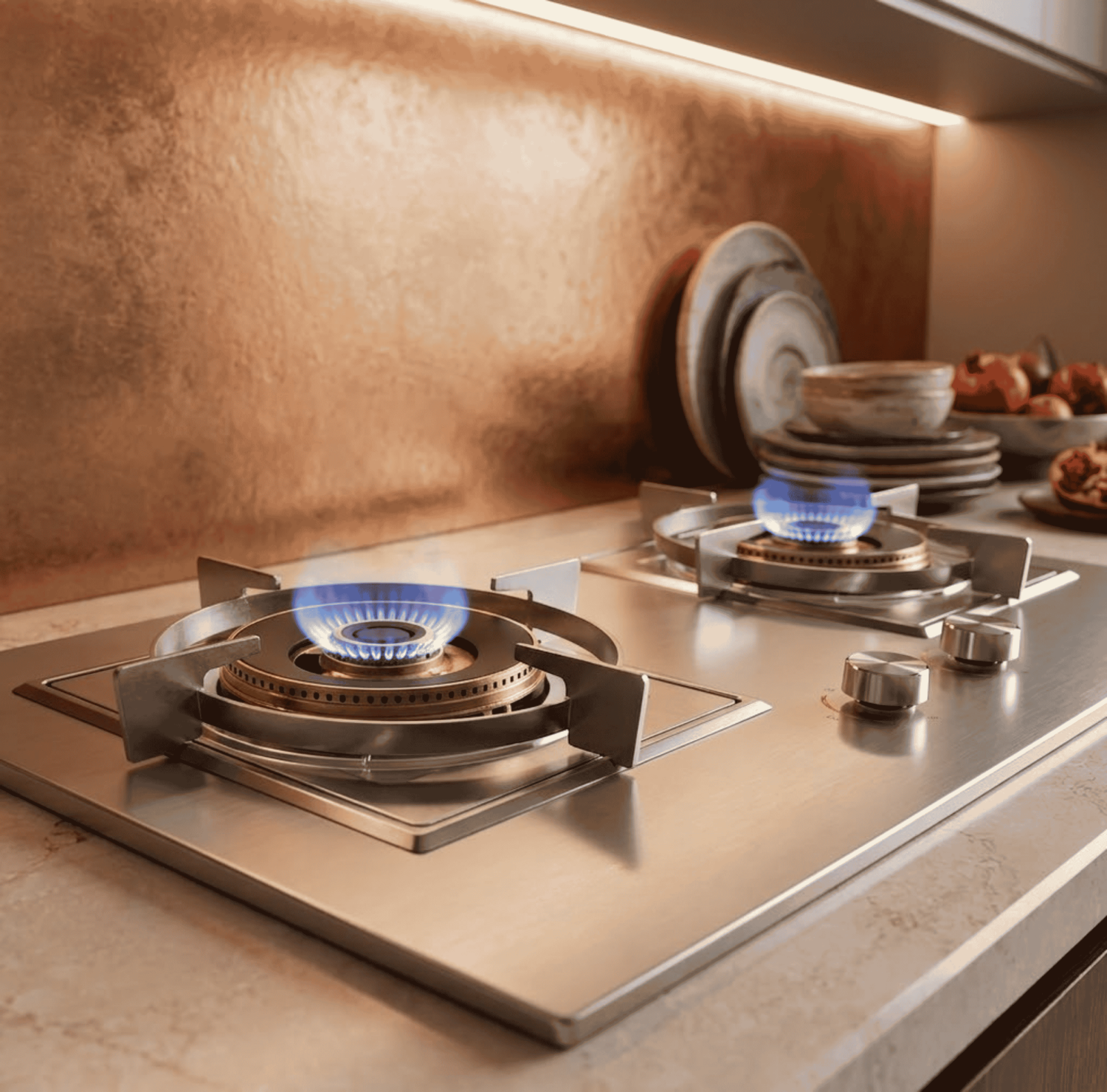 AQURA BN01, 2 burner gas stove, stainless steel gas hob, high thermal power stove, pulse ignition gas cooker, flame failure device protection, NG and LPG gas stove, kitchen appliances, energy efficient gas burner, 5.0KW gas stove.
