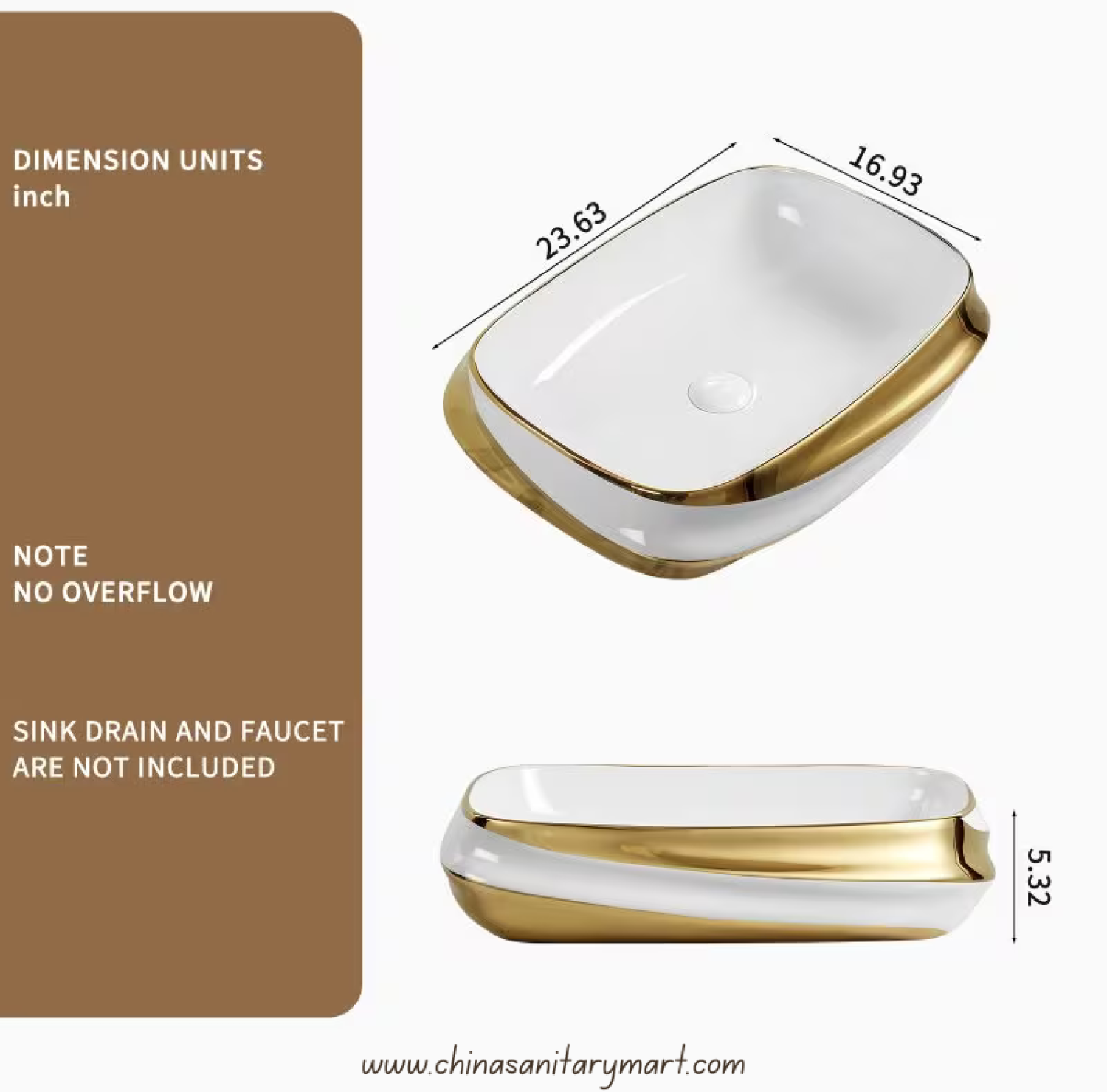 Top Basin, Luxury Basin, Ceramic Wash Basin, Golden Border Basin, Bathroom Basin Bangladesh, Counter Top Basin, Modern Wash Basin, Premium Basin, 24x17 Inch Basin, China Sanitary Mart