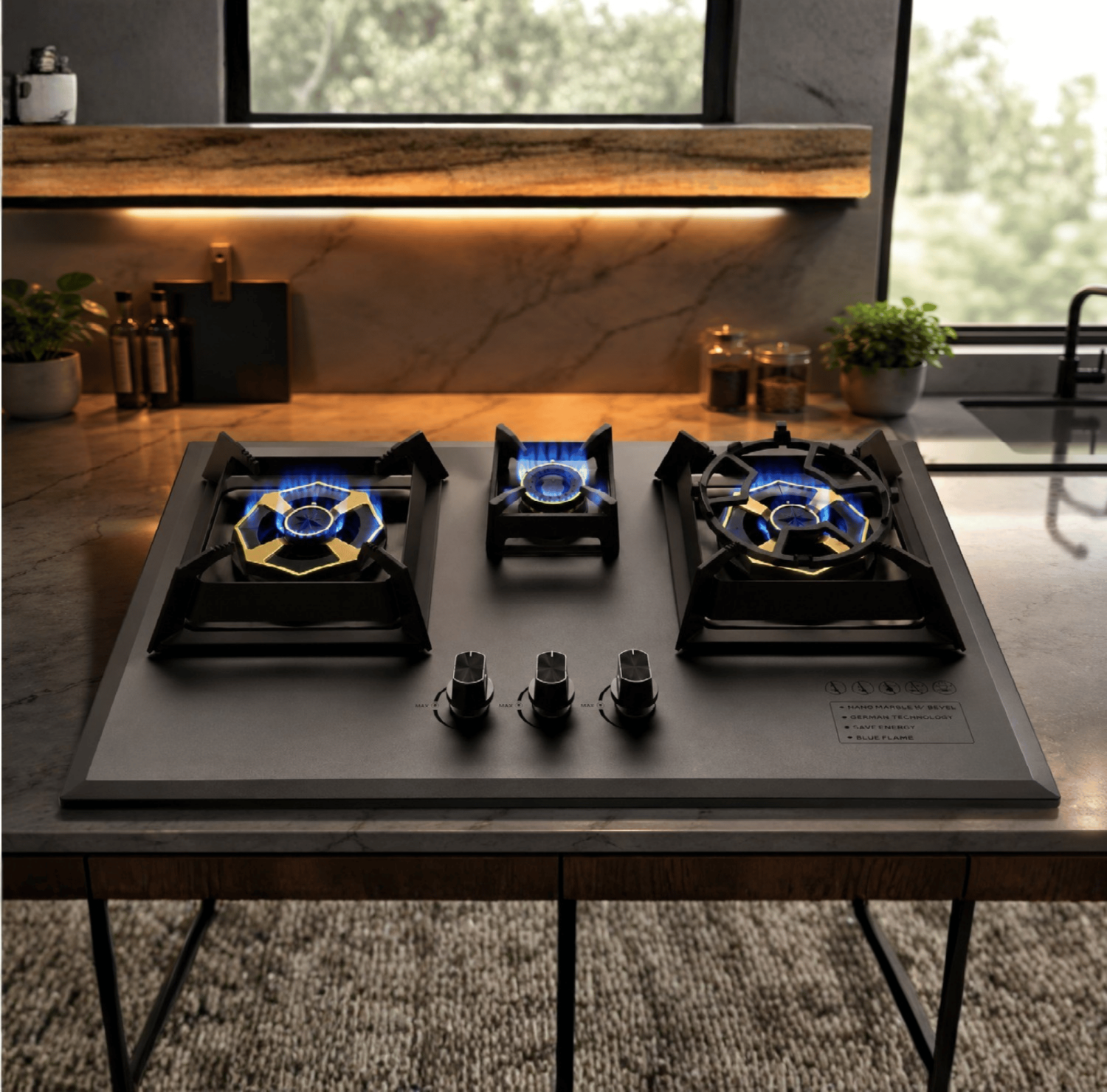 Braun Germany gas stove price in Bangladesh, 12GS matt black hob, built-in hob with FFD safety, 3 burner gas stove Mirpur, copper burner gas cooker Dhaka, China Sanitary Mart kitchen appliances, premium gas stove BD, ceramic panel gas stove