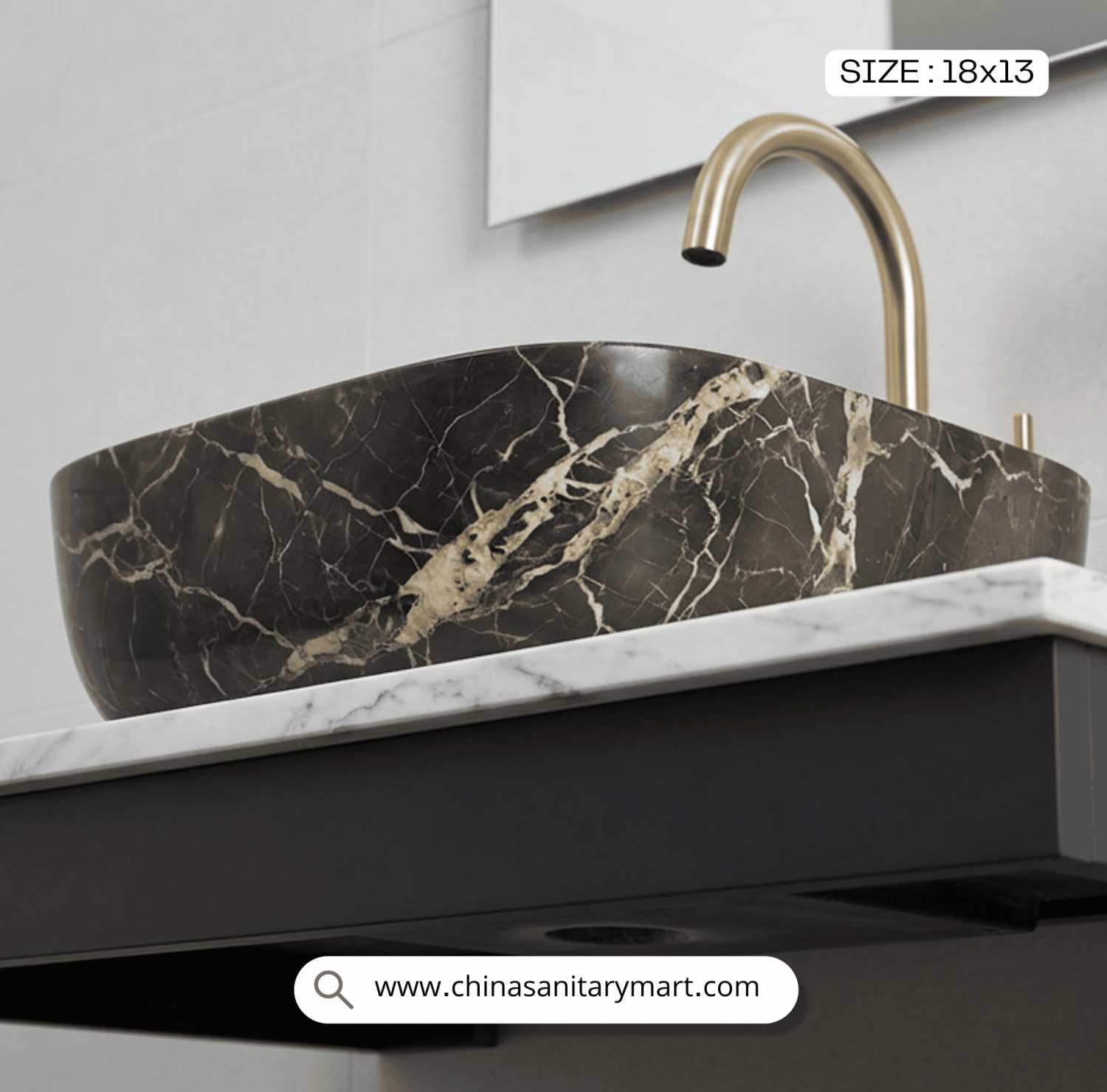 Deep brown marble basin, marble bathroom Basin, 18x13 vessel basin, luxury stone basin, square art basin, modern vanity basin, bathroom interior design, natural stone washbasin, premium bathroom fixtures, brown marble vanity top.