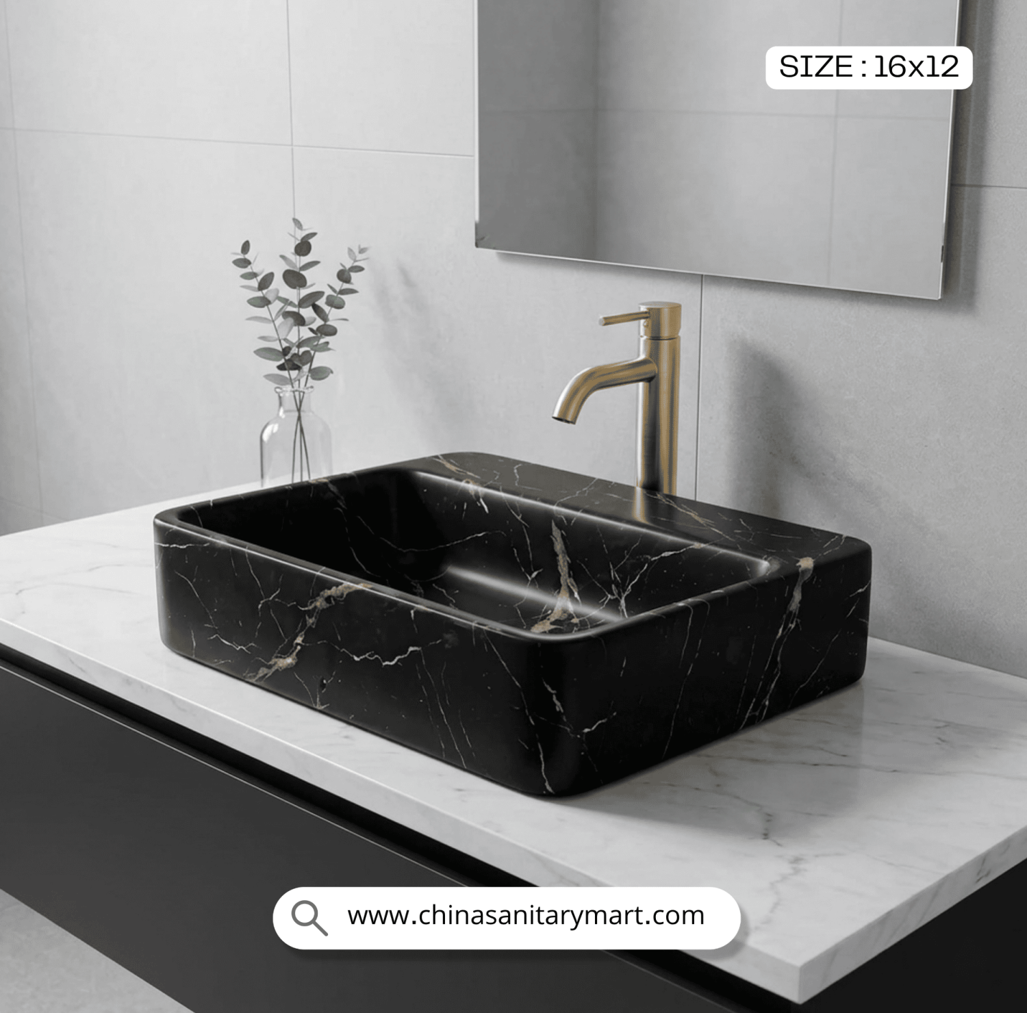 Matte black basin, square art basin, 16x12 vessel basin, black and gold basin, modern vanity washbasin, designer square basin, luxury bathroom fixtures, premium art basin, contemporary vanity top, stylish black bathroom basin.
