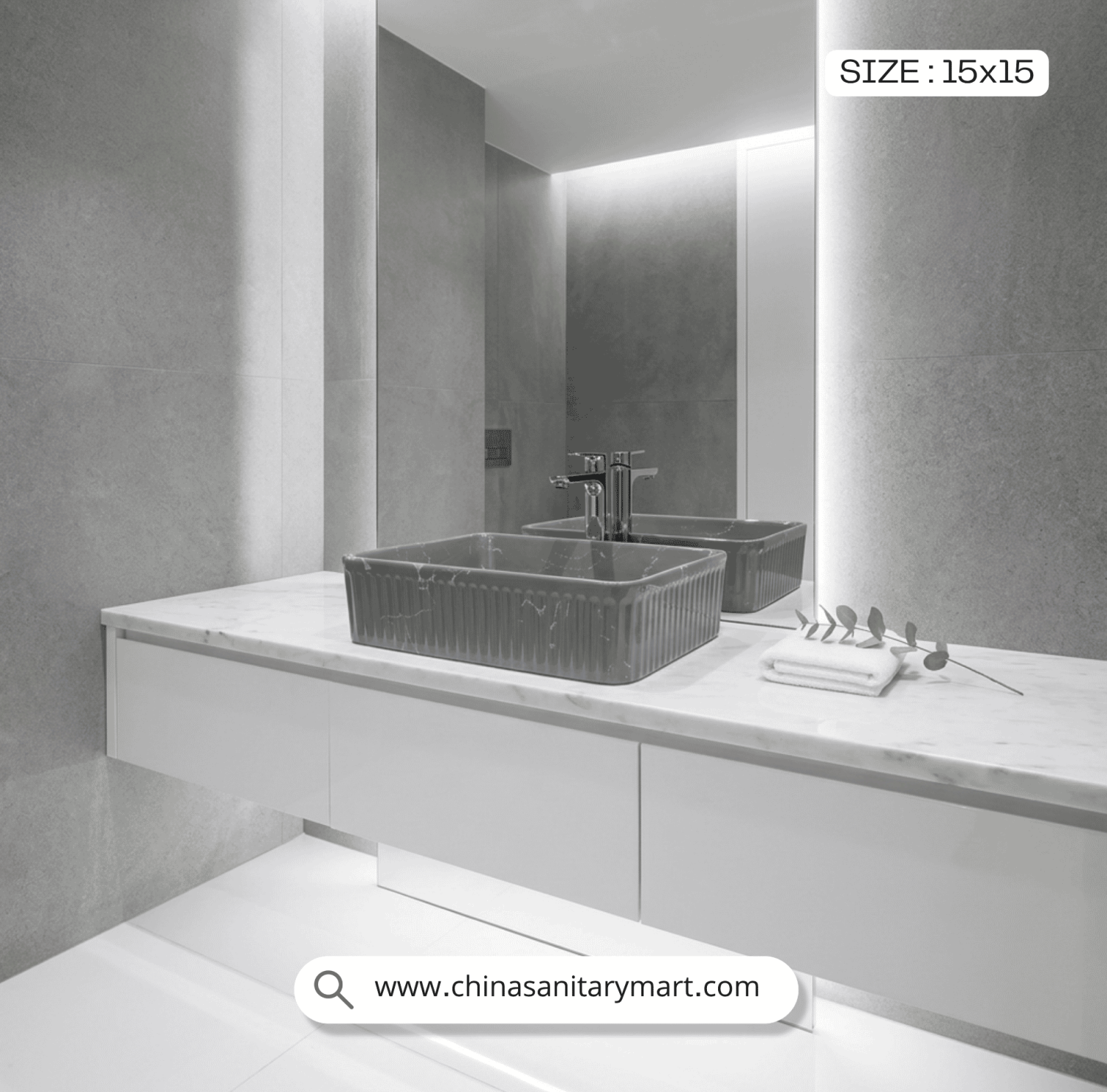 Grey Marble Basin, 15x15 Top Basin, Striped Pattern Basin, Bathroom Sink, China Sanitary Mart, লাক্সারি বেসিন, মিরপুর স্যানিটারি শপ, বাথরুমের বেসিন ডিজাইন।