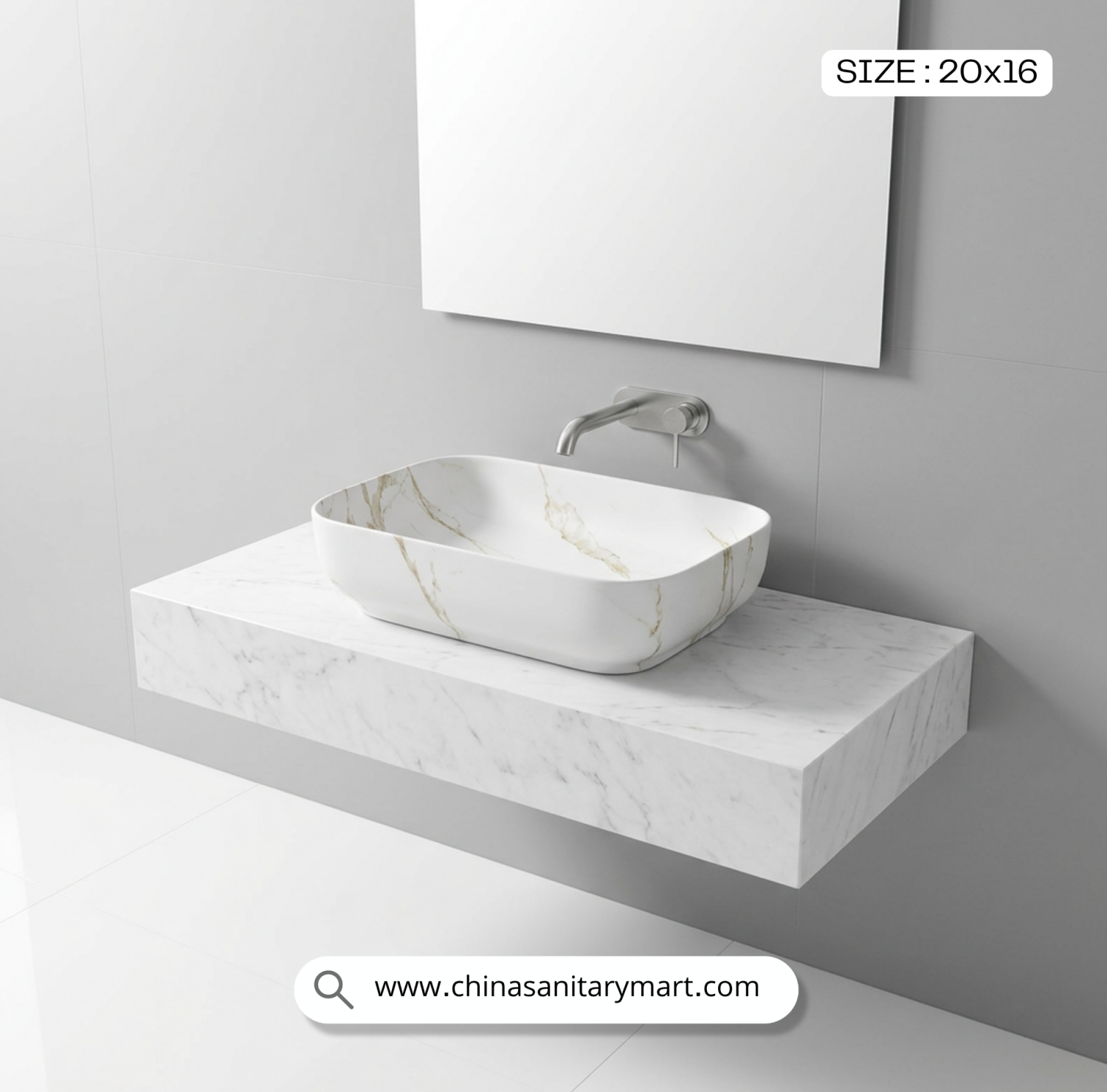 Matte White Marble Basin, 8208-D1, 20x16 Top Basin, Luxury Bathroom , White Marble Basin, China Sanitary Mart, বাথরুমের বেসিন ডিজাইন, আধুনিক স্যানিটারিওয়্যার।