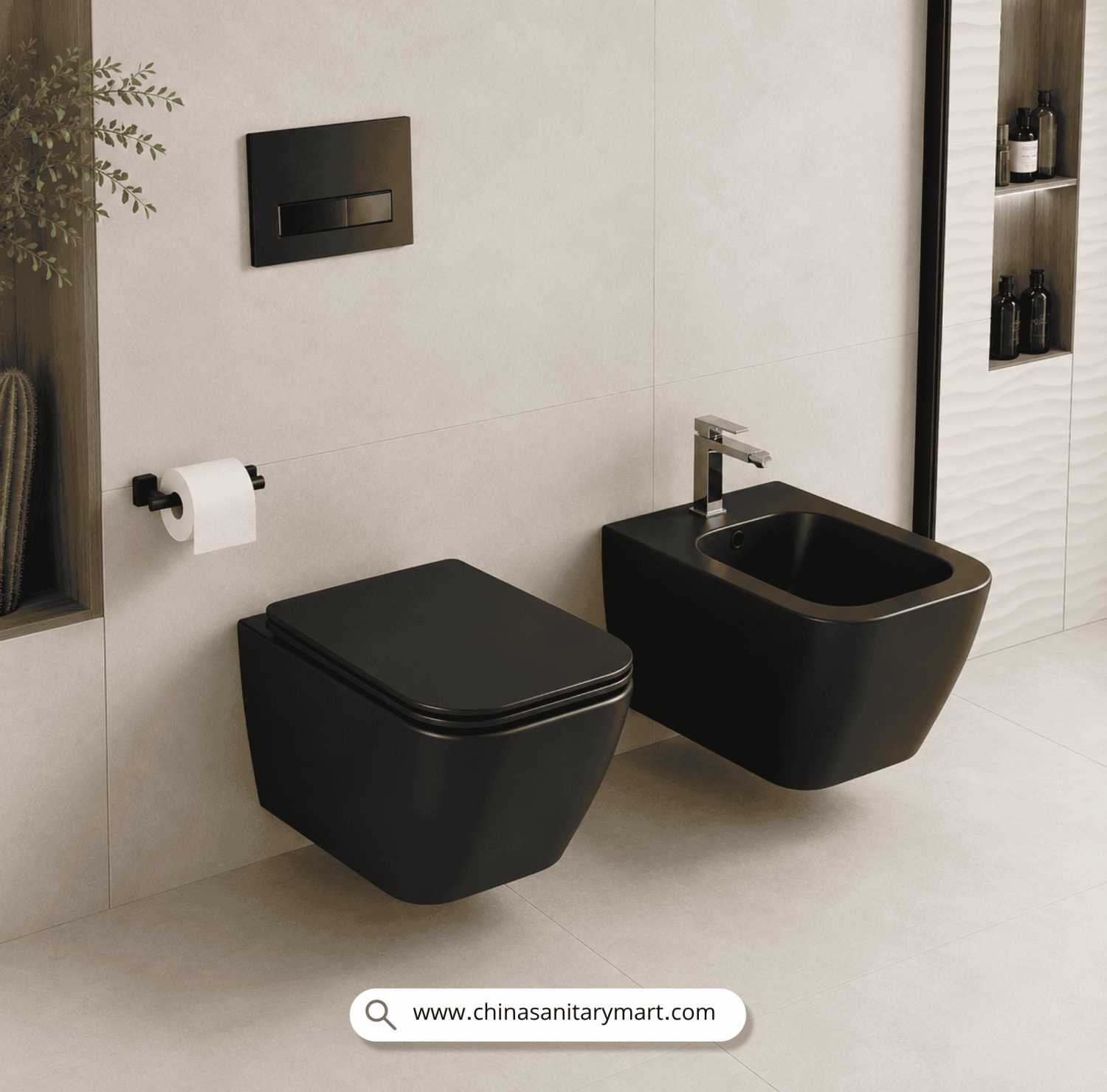 Italian Standard T103MB, matte black commode, black wall hung toilet, square wall mounted commode, black toilet bowl, luxury sanitary ware, premium ceramic toilet, China Sanitary Mart, space saving commode, modern bathroom fittings