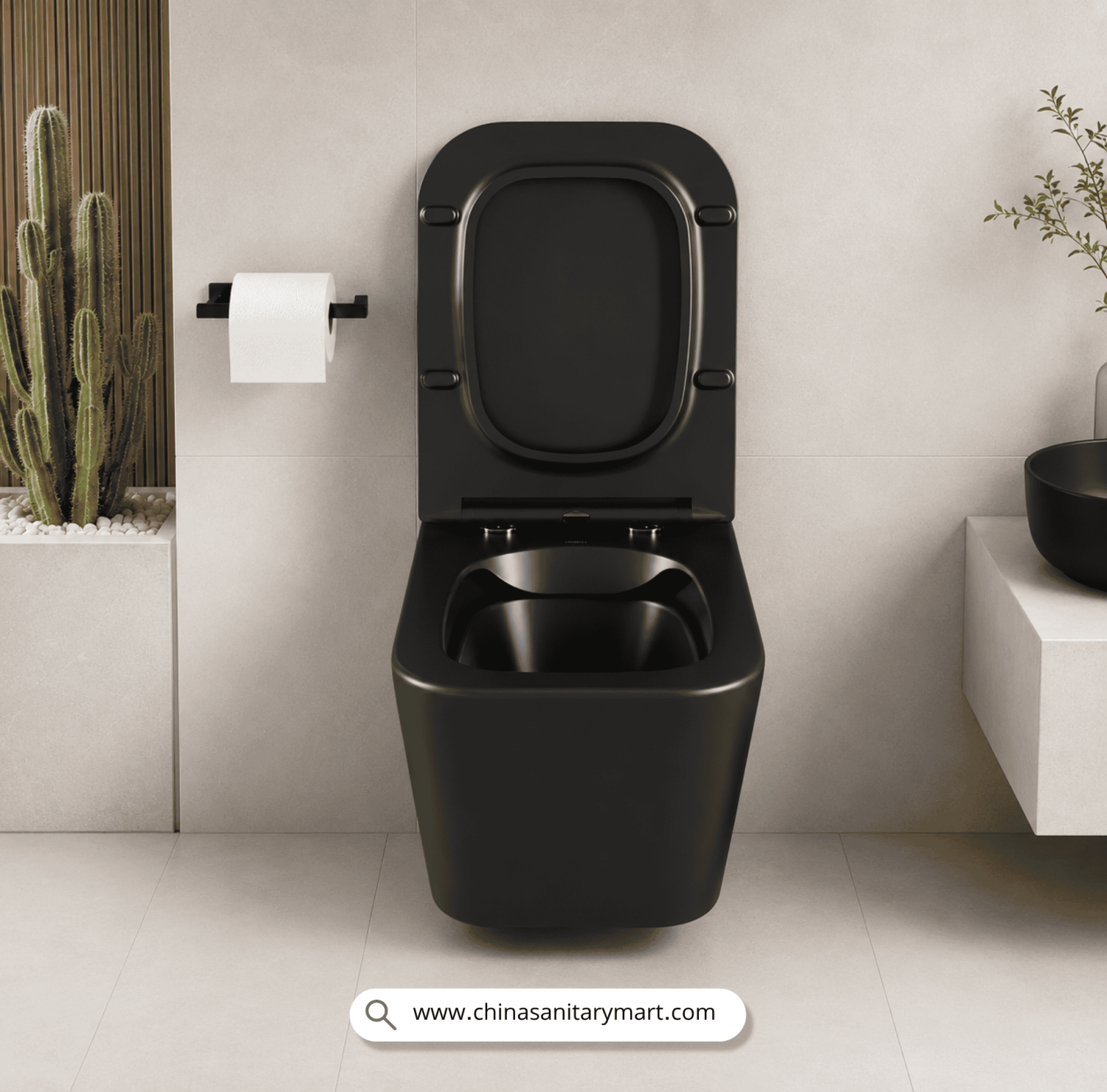 Italian Standard T103MB, matte black commode, black wall hung toilet, square wall mounted commode, black toilet bowl, luxury sanitary ware, premium ceramic toilet, China Sanitary Mart, space saving commode, modern bathroom fittings