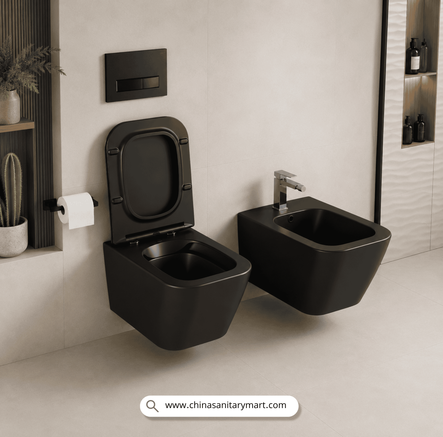 Italian Standard T103MB, matte black commode, black wall hung toilet, square wall mounted commode, black toilet bowl, luxury sanitary ware, premium ceramic toilet, China Sanitary Mart, space saving commode, modern bathroom fittings