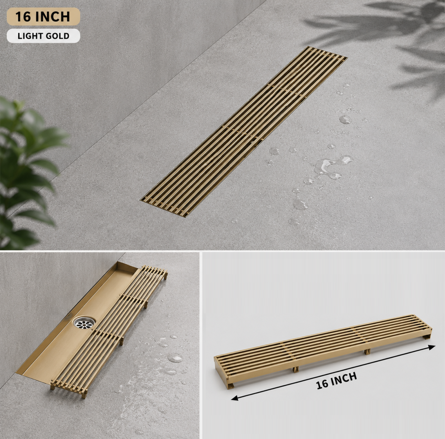 SS Bathroom Drain, 16x3 Inch Drain, Light Golden Drain, Gold Floor Drain, FT Net Drain, Stainless Steel Linear Drain, Shower Drain, Bathroom Floor Drain, Luxury Bathroom Drain, Linear Shower Drain, Modern Drain Cover, Premium Floor Drain,