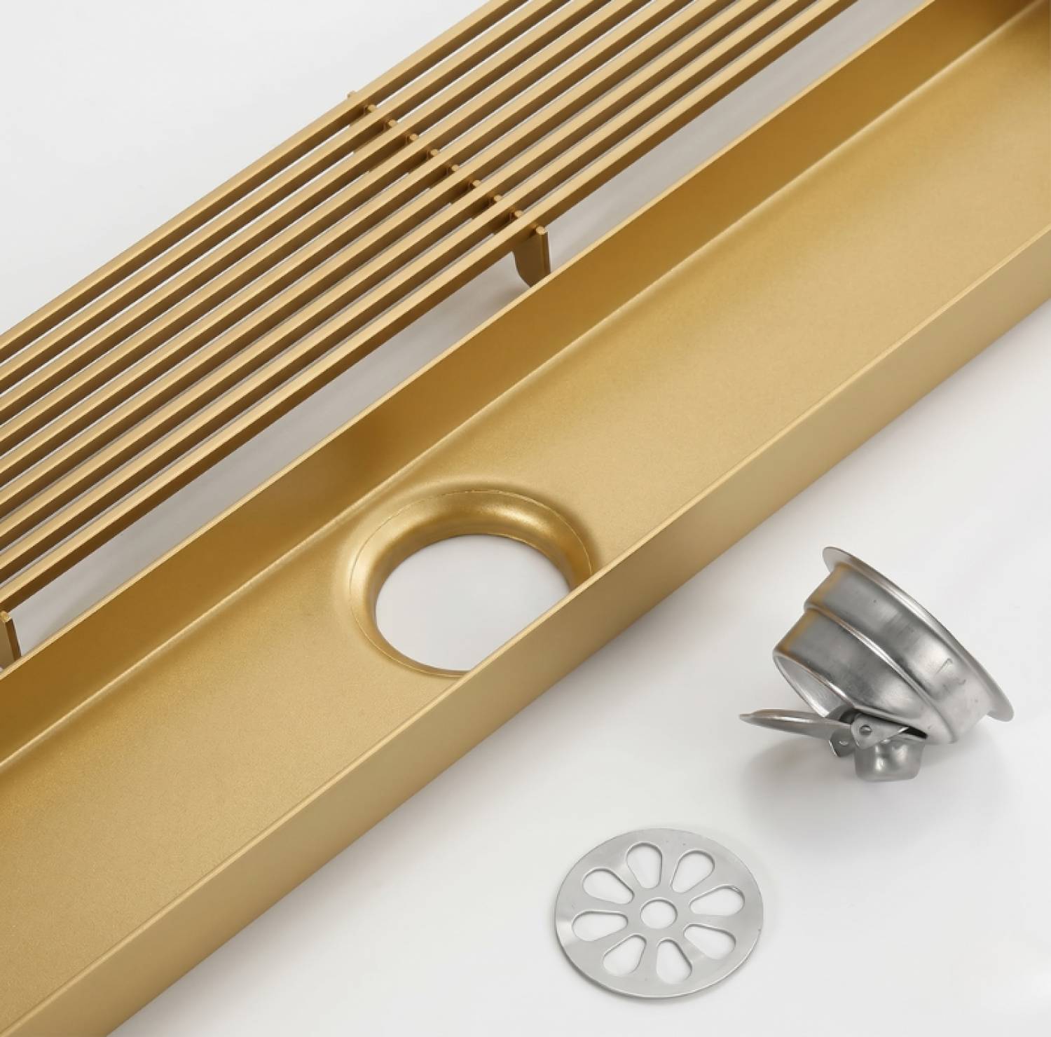 SS Bathroom Drain, 16x3 Inch Drain, Light Golden Drain, Gold Floor Drain, FT Net Drain, Stainless Steel Linear Drain, Shower Drain, Bathroom Floor Drain, Luxury Bathroom Drain, Linear Shower Drain, Modern Drain Cover, Premium Floor Drain,