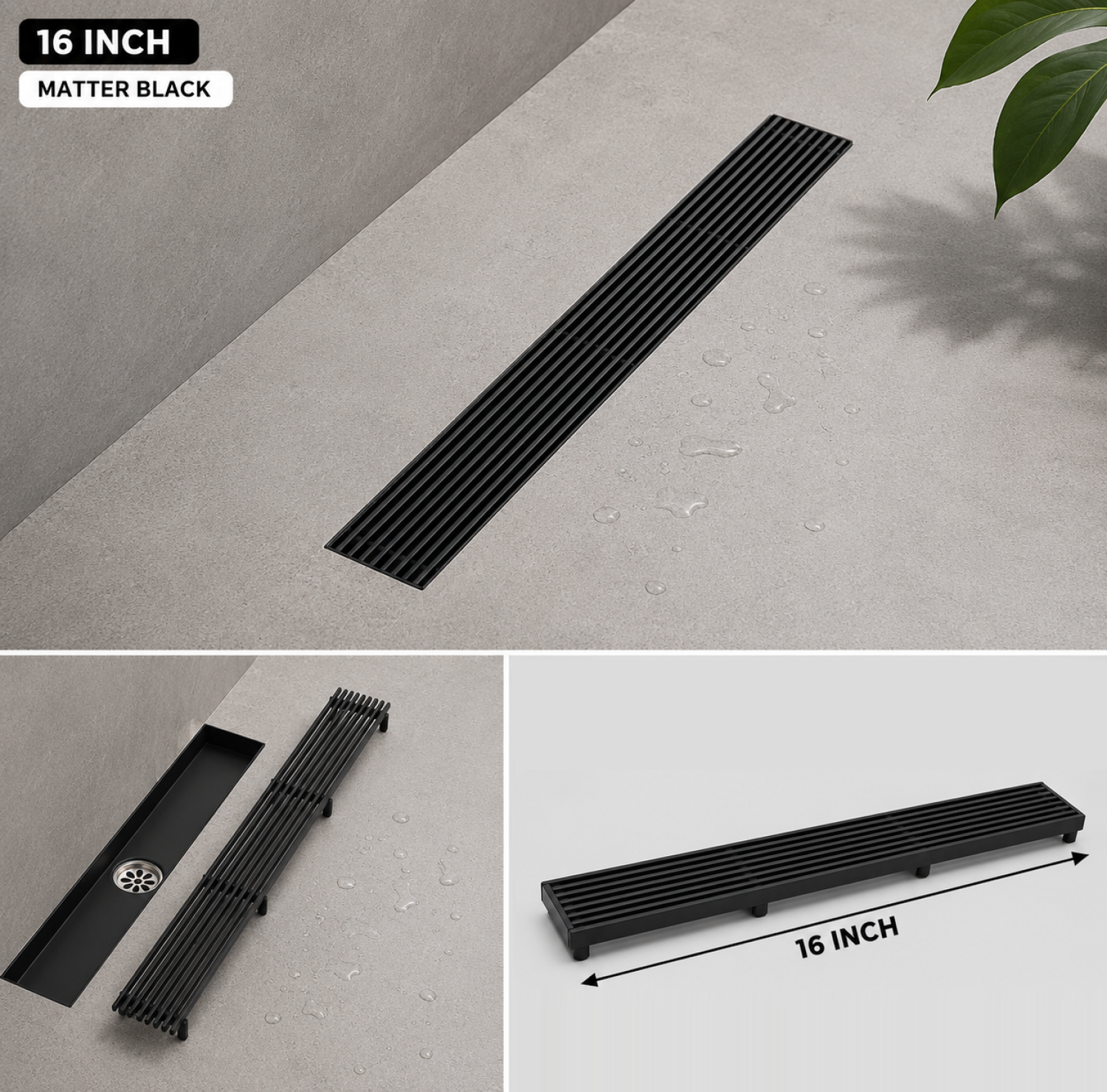 SS Bathroom Drain, Matte Black Drain, 16x3 Inch Drain, Black Floor Drain, FT Net Drain, Stainless Steel Linear Drain, Shower Drain, Bathroom Floor Drain, Luxury Bathroom Drain, Modern Drain Cover, Linear Shower Drain, Wet Room Drain