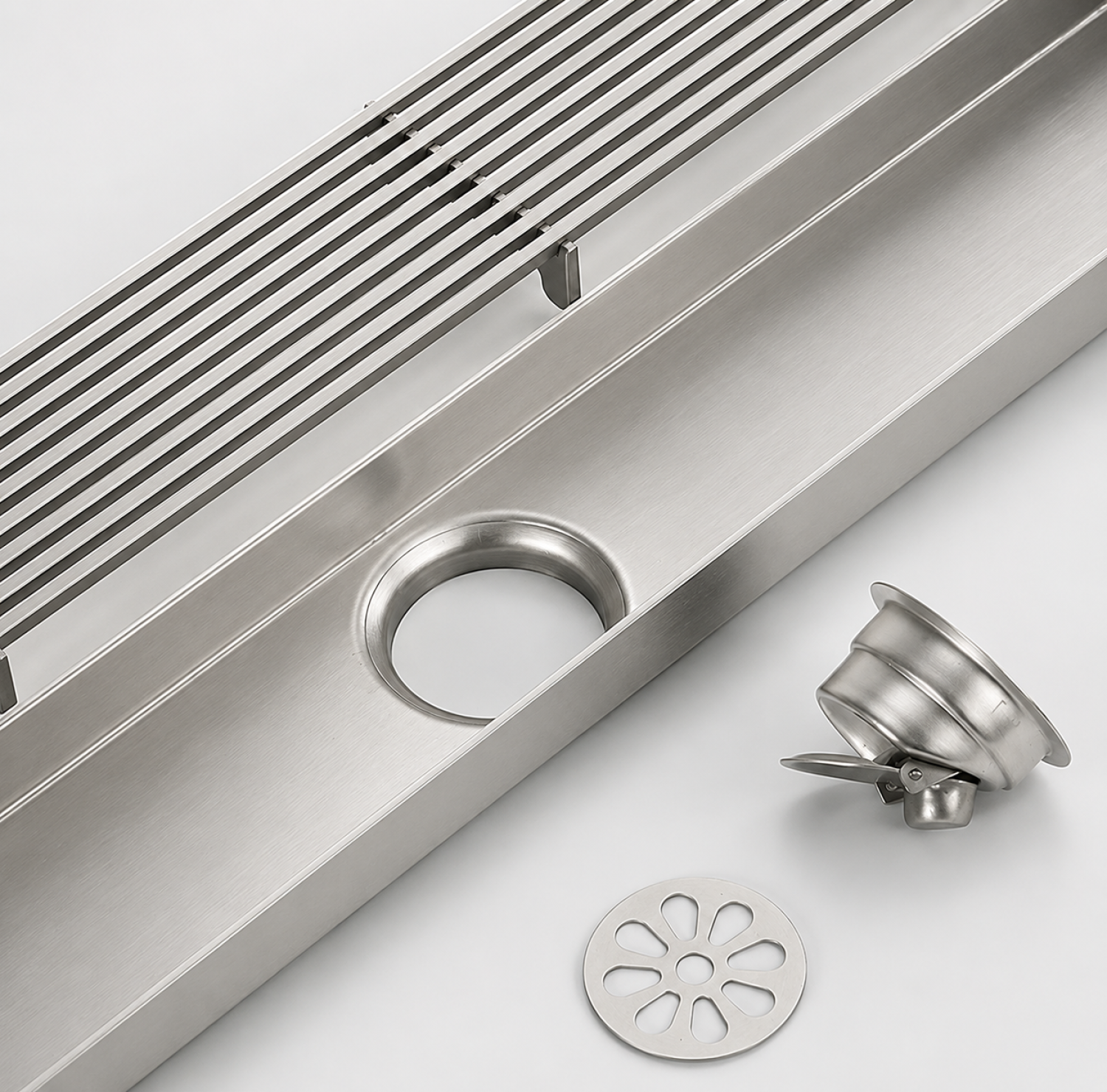 SS Bathroom Drain, Stainless Steel Floor Drain, 12x3 Inch Drain, FT Net Drain, Bathroom Floor Drain, Shower Drain, Linear Drain, SS Color Drain, Anti Clog Drain, Hair Catcher Drain, Floor Waste Drain, Bathroom Accessories Bangladesh