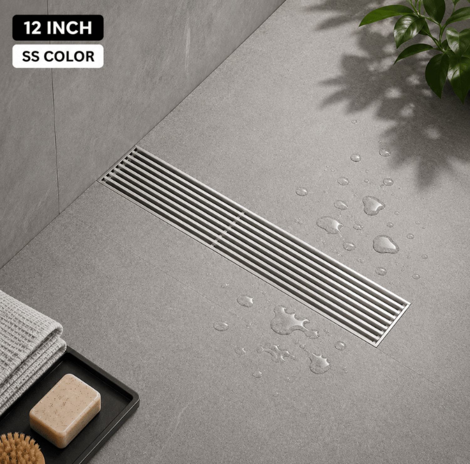 SS Bathroom Drain, Stainless Steel Floor Drain, 12x3 Inch Drain, FT Net Drain, Bathroom Floor Drain, Shower Drain, Linear Drain, SS Color Drain, Anti Clog Drain, Hair Catcher Drain, Floor Waste Drain, Bathroom Accessories Bangladesh