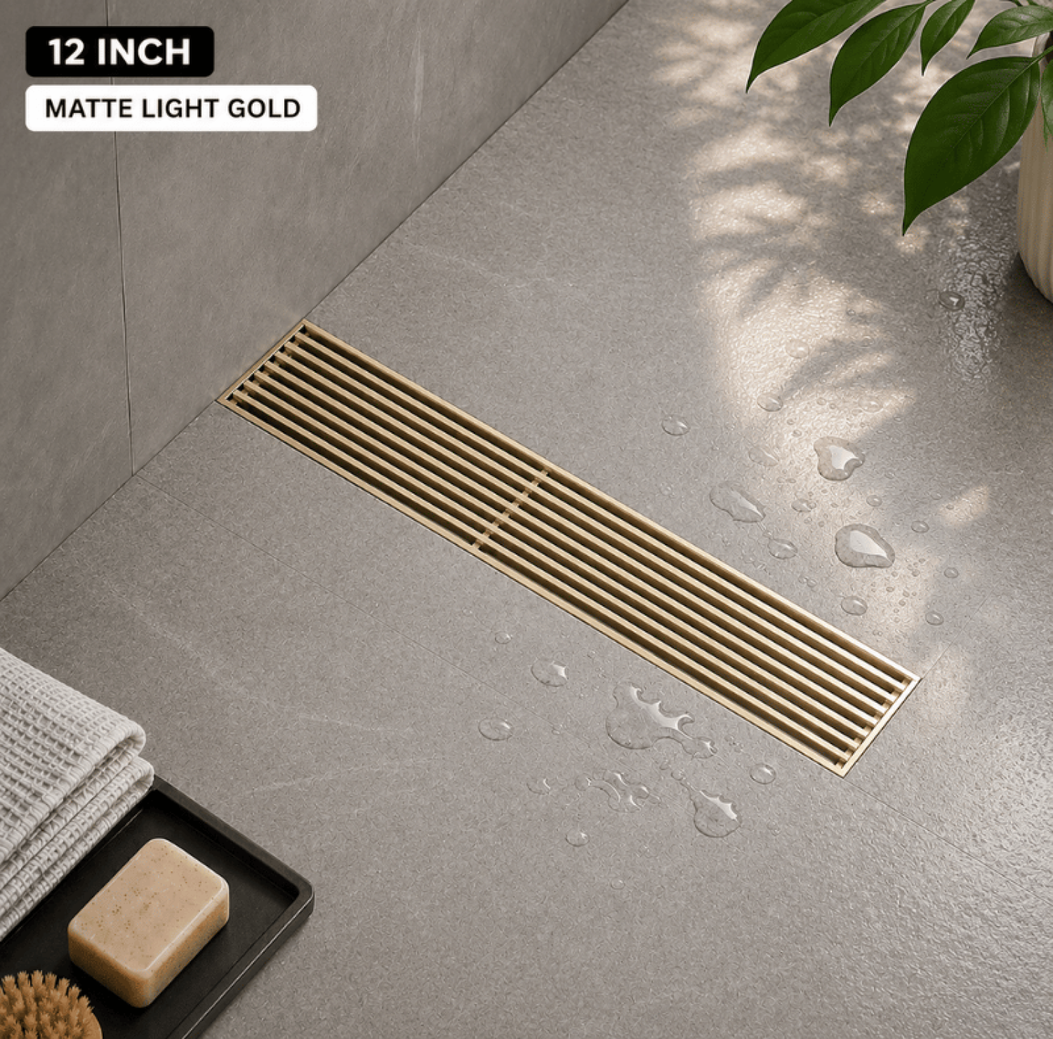 SS Bathroom Drain, Light Gold Floor Drain, 12x3 Inch Drain, FT Net Drain, Stainless Steel Drain, Linear Floor Drain, Gold Bathroom Drain, Matte Light Gold Drain, Shower Drain, Bathroom Accessories, Anti Clog Drain, Hair Catcher Drain