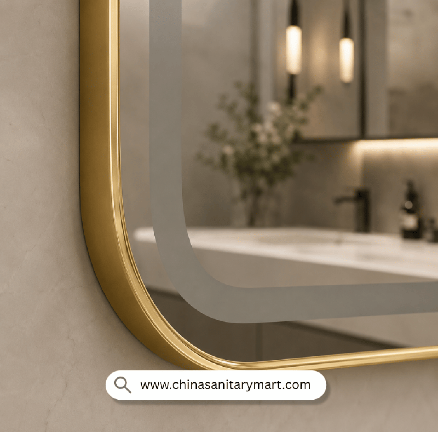 LED Mirror, Golden LED Mirror, Bathroom Mirror with Light, 18x28 LED Mirror, Golden Aluminum Frame Mirror, Smart Mirror, Touch Sensor Mirror, Luxury Bathroom Mirror, Vanity Mirror, Illuminated Mirror, Decorative Mirror
