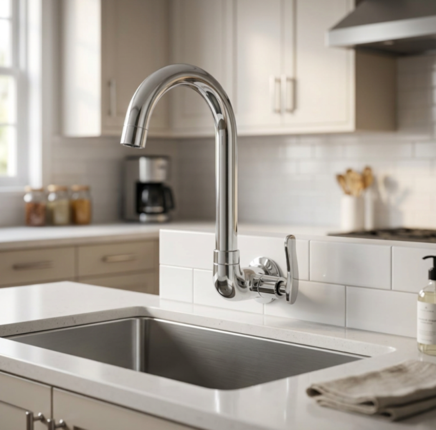 Nushan Sink Tap, MSC 1018, Wall Mount Sink Tap, Kitchen Faucet Bangladesh, Chrome Kitchen Faucet, Brass Kitchen Tap, Wall Mounted Kitchen Faucet, Kitchen Sink Tap, Premium Sink Faucet, High Arc Kitchen Tap, Modern Kitchen Faucet