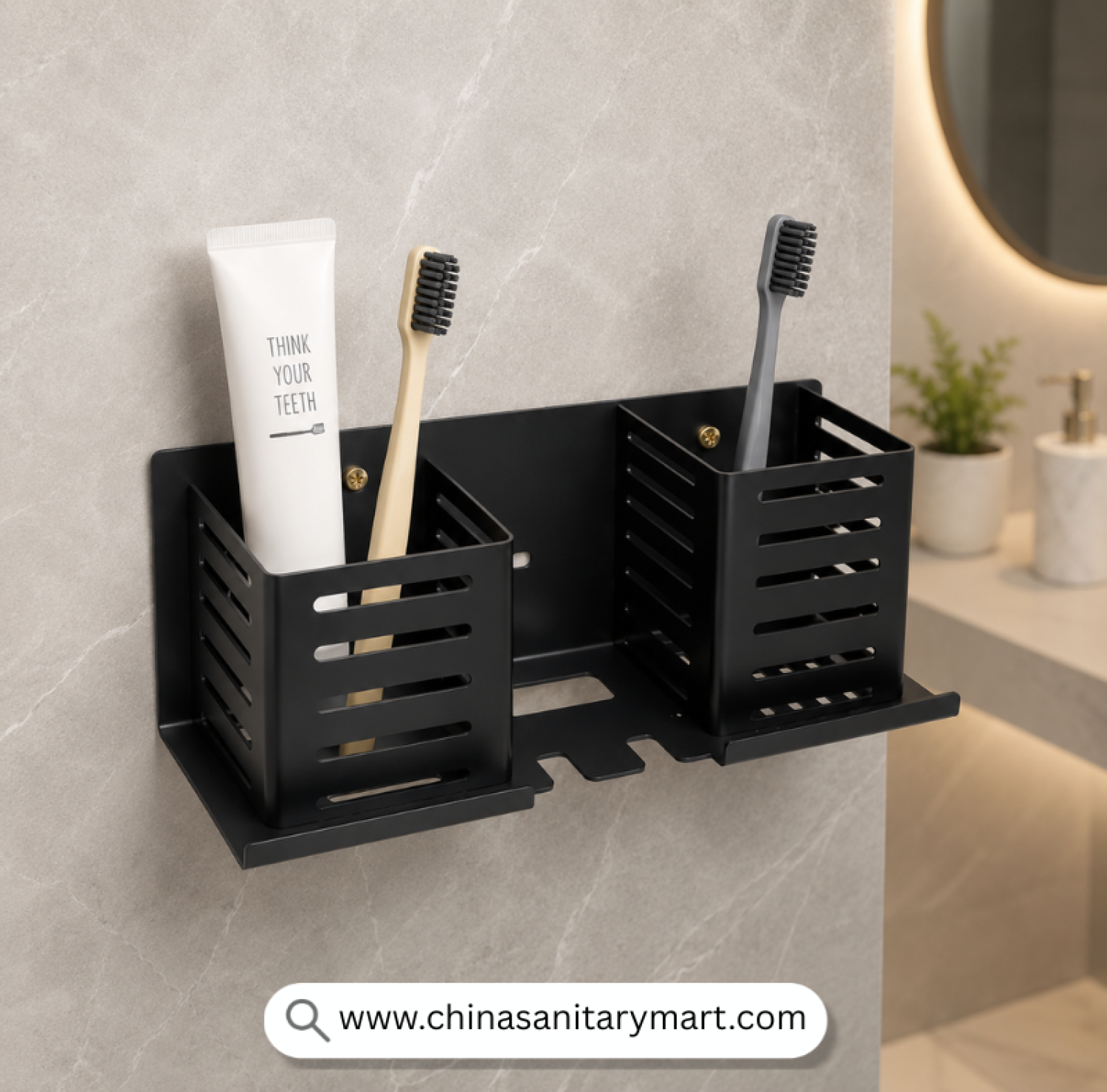 ENM Double Brush Holder, Double Brush Holder, Toothbrush Organizer, Wall Mounted Toothbrush Holder, Matte Black Brush Holder, Double Toothbrush Holder, Toothbrush and Toothpaste Holder, Bathroom Organizer, Wall Mounted Bathroom Organizer,