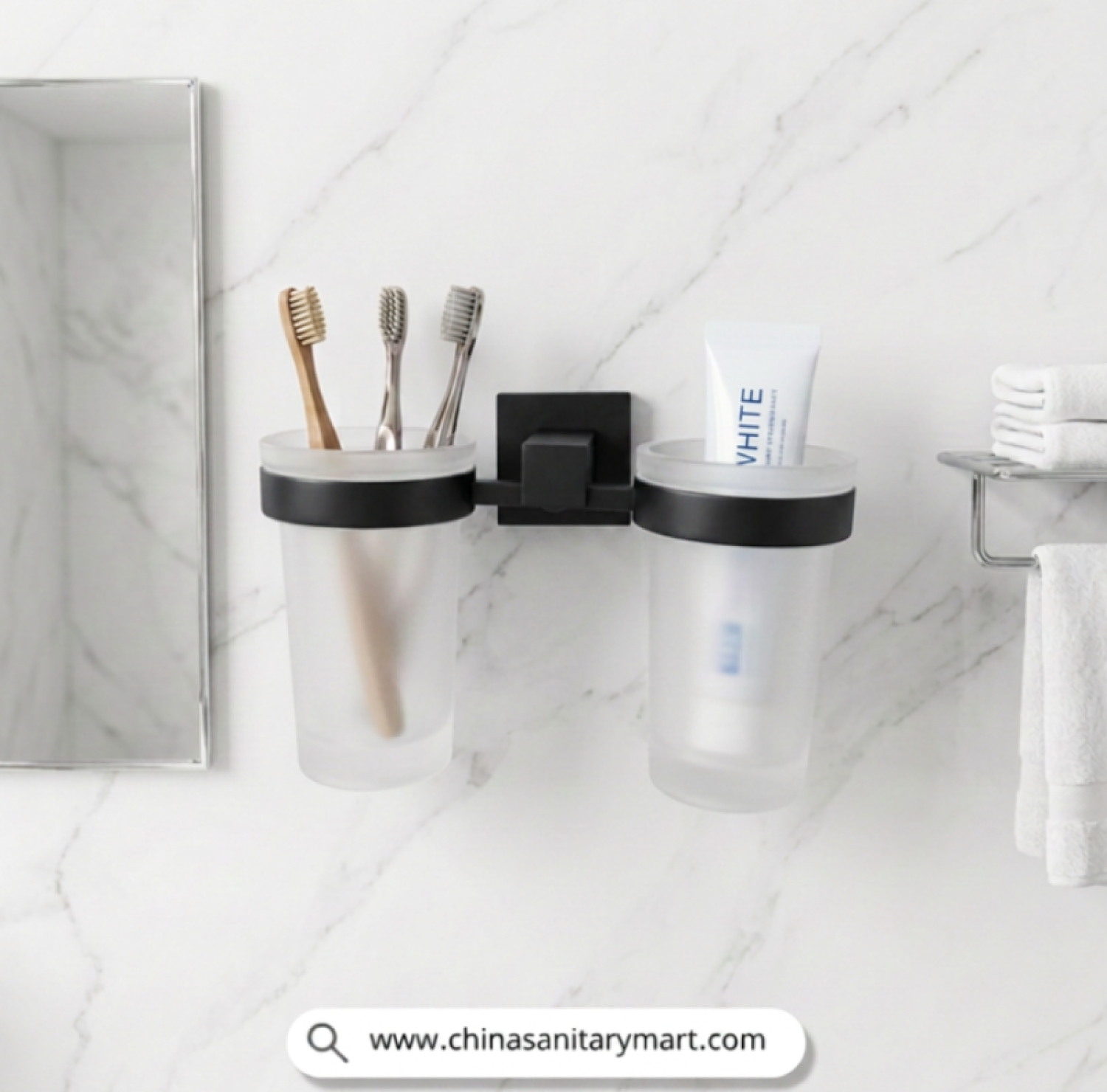 IM Double Brush Holder Matte Black, Matte Black Brush Holder, Double Toothbrush Holder, Wall Mounted Toothbrush Holder, Frosted Glass Tumbler Holder, Dual Cup Brush Holder, Matte Black Bathroom Accessories, Modern Bathroom Organizer