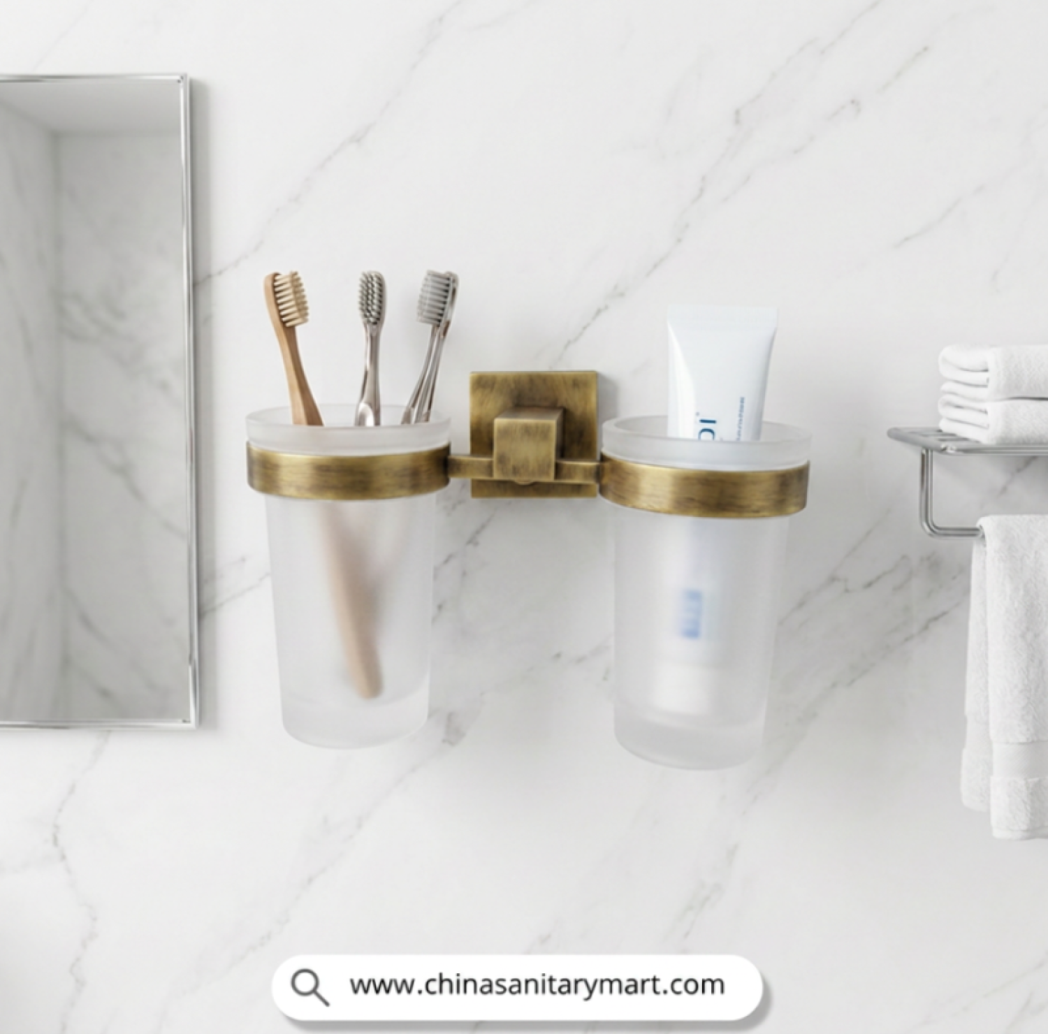 IM Double Brush Holder Antique, Antique Brush Holder, Double Toothbrush Holder, Wall Mounted Toothbrush Holder, Antique Bathroom Accessories, Frosted Glass Tumbler Holder, Dual Cup Brush Holder, Toothbrush and Toothpaste Holder