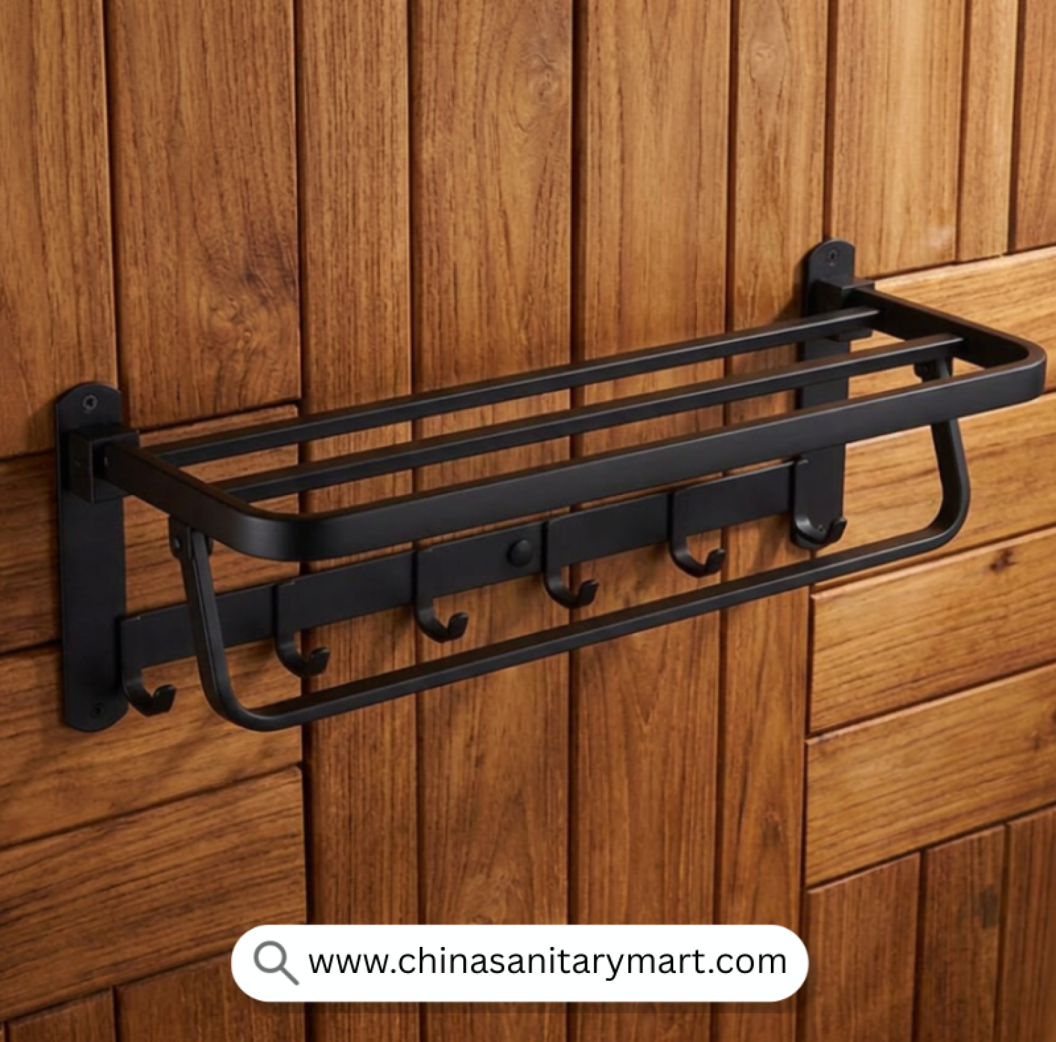 Black Hook Towel Rack Lite, Matte Black Towel Rack, Wall Mounted Towel Rack, Towel Shelf with Hooks, Bathroom Towel Organizer, Towel Rack with 5 Hooks, Modern Bathroom Accessories, Matte Black Bathroom Hardware, Towel Storage Rack