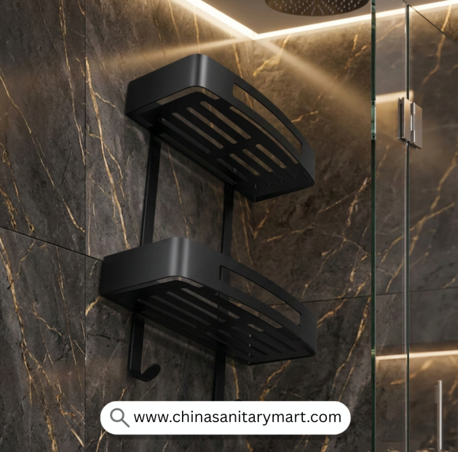 Two Part Wall Shelf Black, Black Bathroom Shelf, Dual Tier Shower Shelf, Matte Black Wall Shelf, Bathroom Storage Shelf, Shower Organizer, Wall Mounted Bathroom Shelf, Black Shower Caddy, Two Tier Bathroom Organizer, Bathroom Accessory Shelf