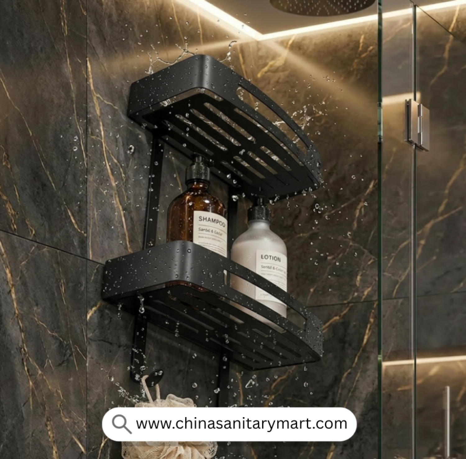 Two Part Wall Shelf Black, Black Bathroom Shelf, Dual Tier Shower Shelf, Matte Black Wall Shelf, Bathroom Storage Shelf, Shower Organizer, Wall Mounted Bathroom Shelf, Black Shower Caddy, Two Tier Bathroom Organizer, Bathroom Accessory Shelf