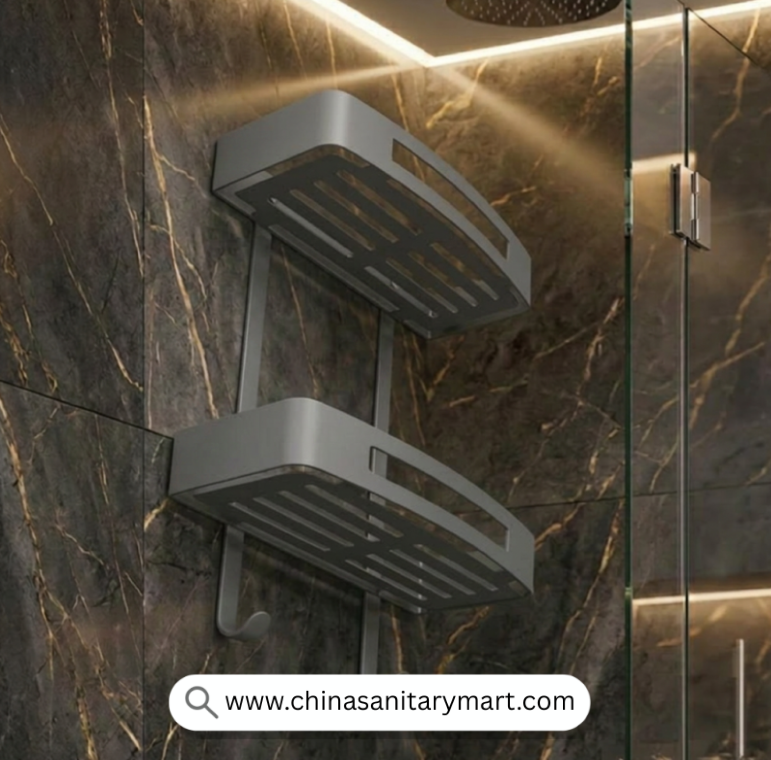 Two Part Wall Shelf Grey, Grey Bathroom Shelf, Dual Tier Shower Shelf, Wall Mounted Bathroom Shelf, Grey Shower Organizer, Bathroom Storage Rack, Two Tier Bathroom Organizer, Shower Storage Shelf, Modern Bathroom Accessories