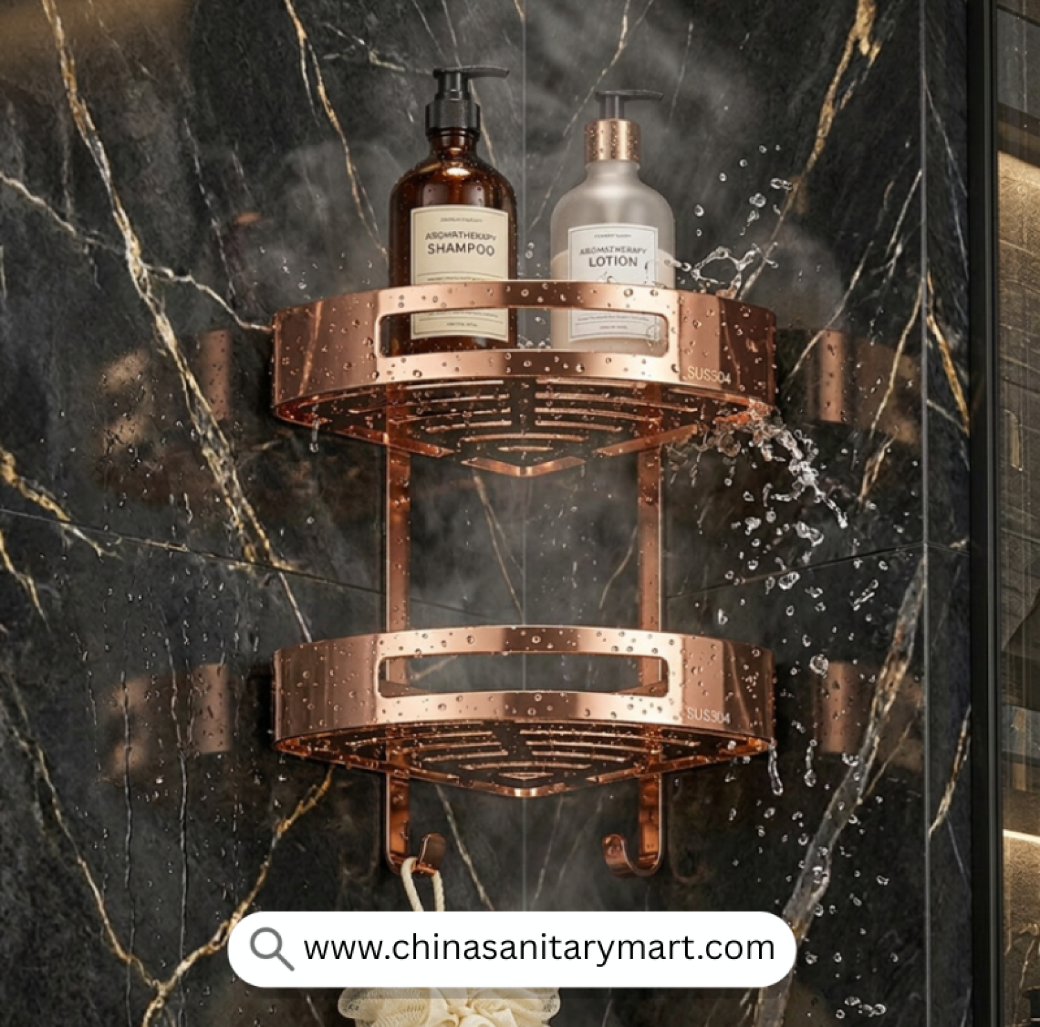 Two Part Corner Shelf Rose Golden, Rose Golden Corner Shelf, Rose Gold Bathroom Shelf, Luxury Corner Shelf, Dual Tier Corner Shelf, Shower Corner Organizer, Wall Mounted Corner Shelf, Rose Gold Shower Shelf, Bathroom Storage Shelf