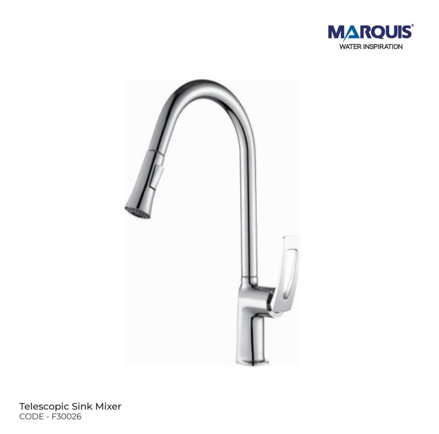 Marquis Sink Mixer, F30026, Telescopic Sink Mixer, Kitchen Faucet, Pull Out Faucet, Brass Kitchen Mixer, Chrome Kitchen Tap, Modern Sink Mixer
