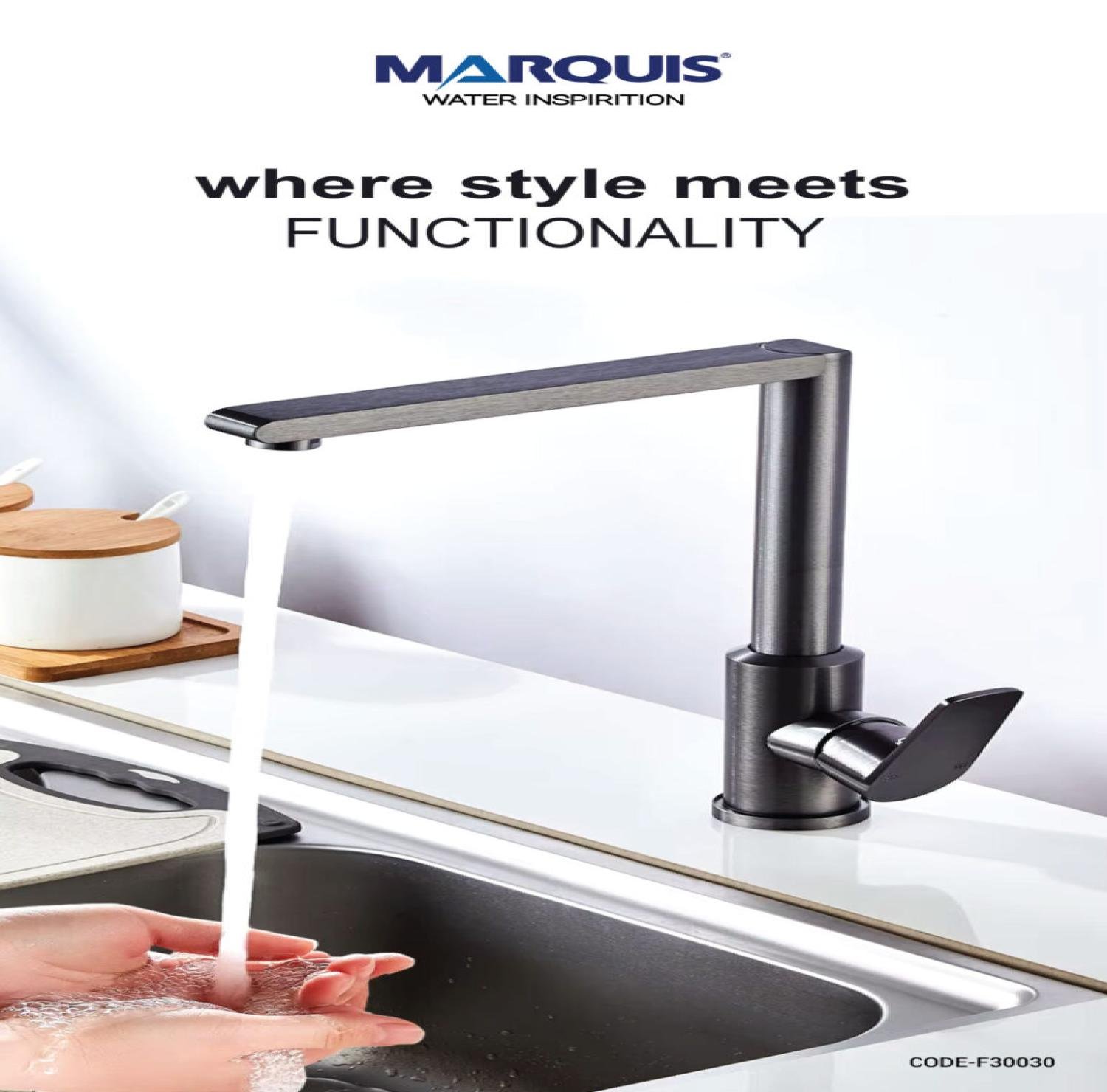 Marquis F30030, Gun Metal Sink Mixer, Brass Kitchen Faucet, Kitchen Mixer Tap, Modern Kitchen Faucet, Gun Metal Kitchen Tap, Brass Sink Mixer, Ceramic Cartridge Faucet,