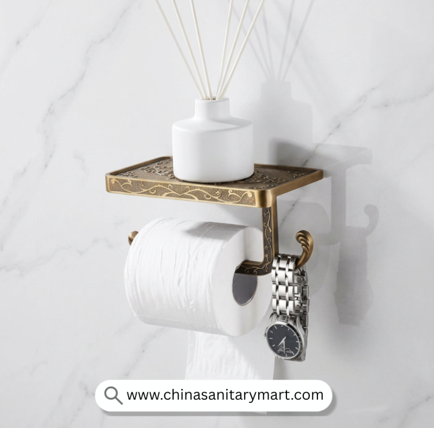 Aluminium Antique Open Mobile Tissue Holder, Antique Tissue Holder, Mobile Shelf Tissue Holder, Toilet Paper Holder with Shelf, Bathroom Phone Holder