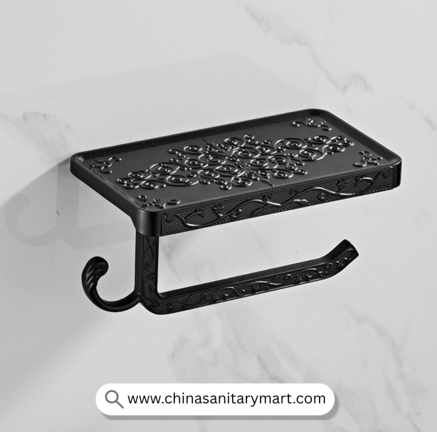 Aluminium Black Open Mobile Tissue Holder, Black Tissue Holder, Matte Black Tissue Holder, Mobile Shelf Tissue Holder, Toilet Paper Holder with Shelf, Bathroom Phone Holder