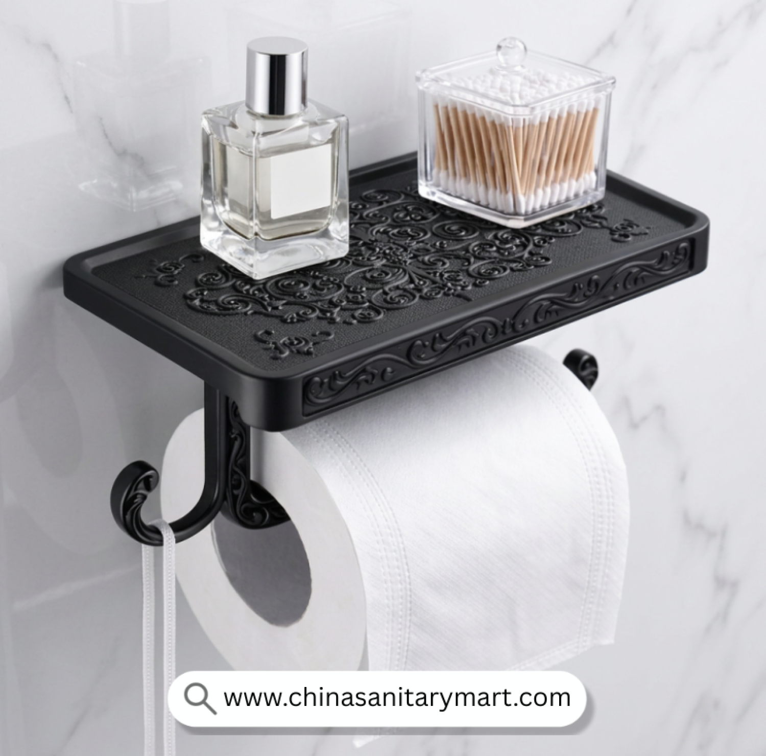 Aluminium Black Open Mobile Tissue Holder, Black Tissue Holder, Matte Black Tissue Holder, Mobile Shelf Tissue Holder, Toilet Paper Holder with Shelf, Bathroom Phone Holder