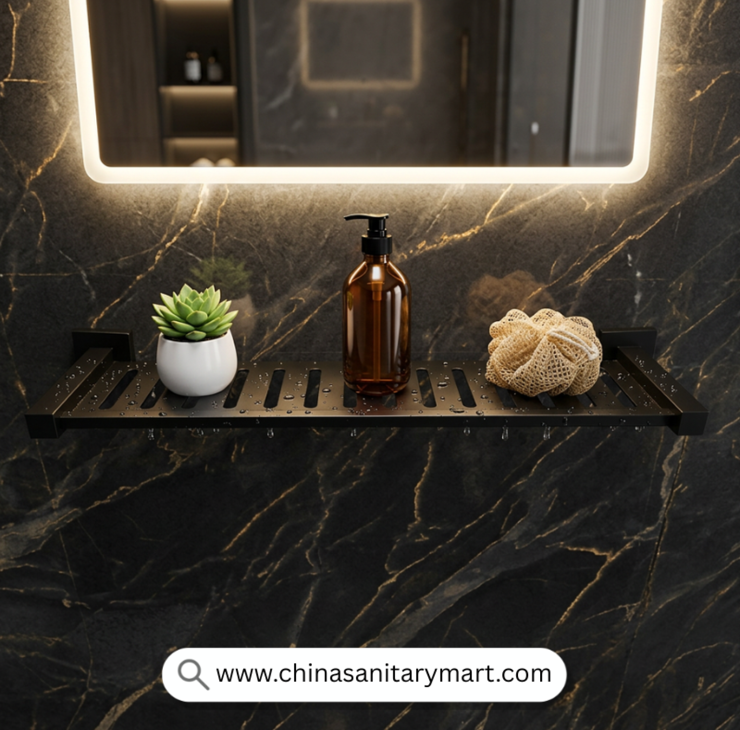 Mecan Black Brass Basin Shelf, Black Brass Basin Shelf, Matte Black Basin Shelf, Brass Bathroom Shelf, Wall Mounted Basin Shelf, Bathroom Shelf Black, Wash Basin Shelf